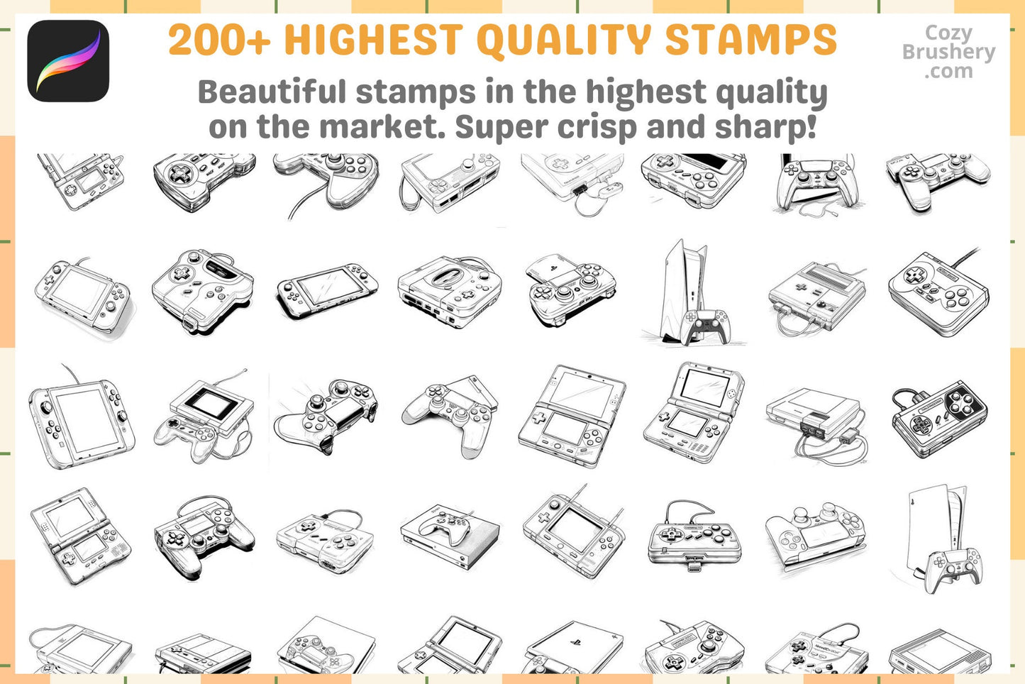 Procreate Stamps: Gamer's Haven Pack with 200+ Console Stamps - Cozy Brushery