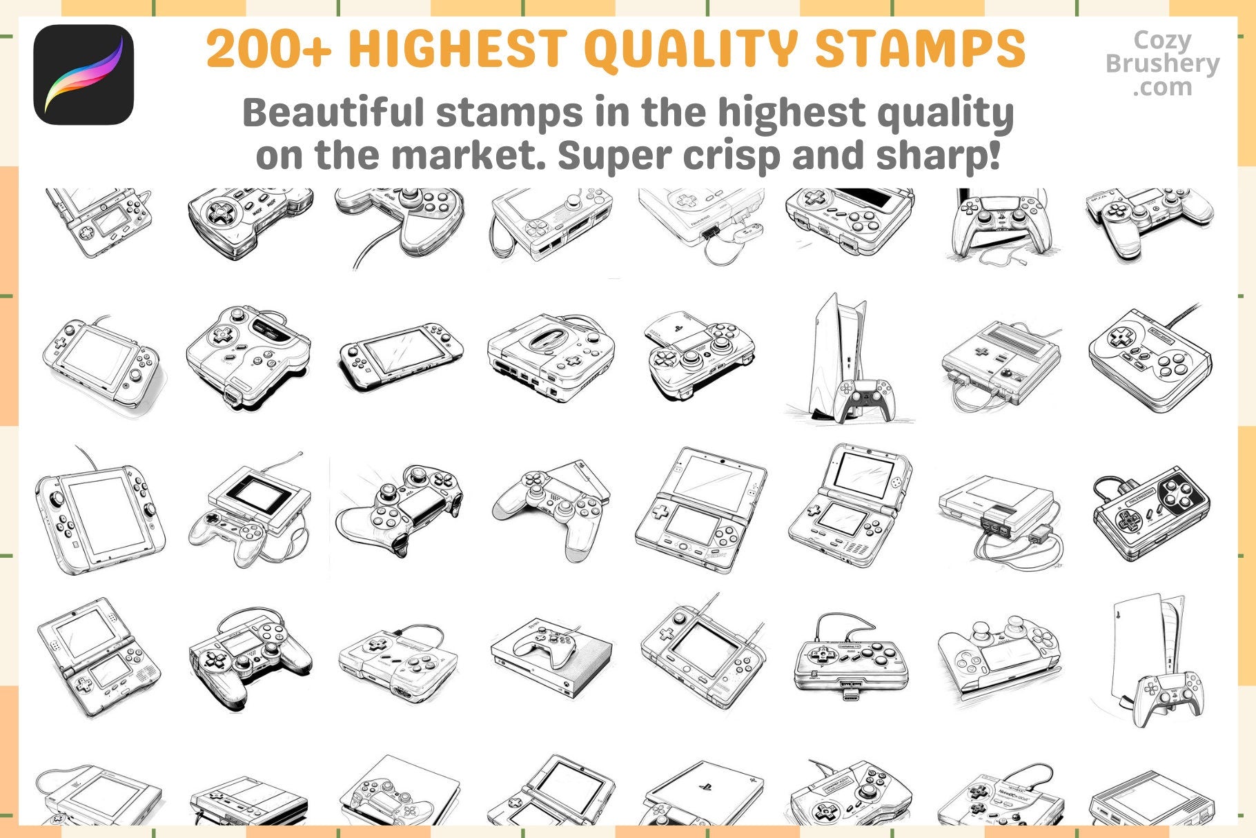 Procreate Stamps: Gamer's Haven Pack with 200+ Console Stamps - Cozy Brushery