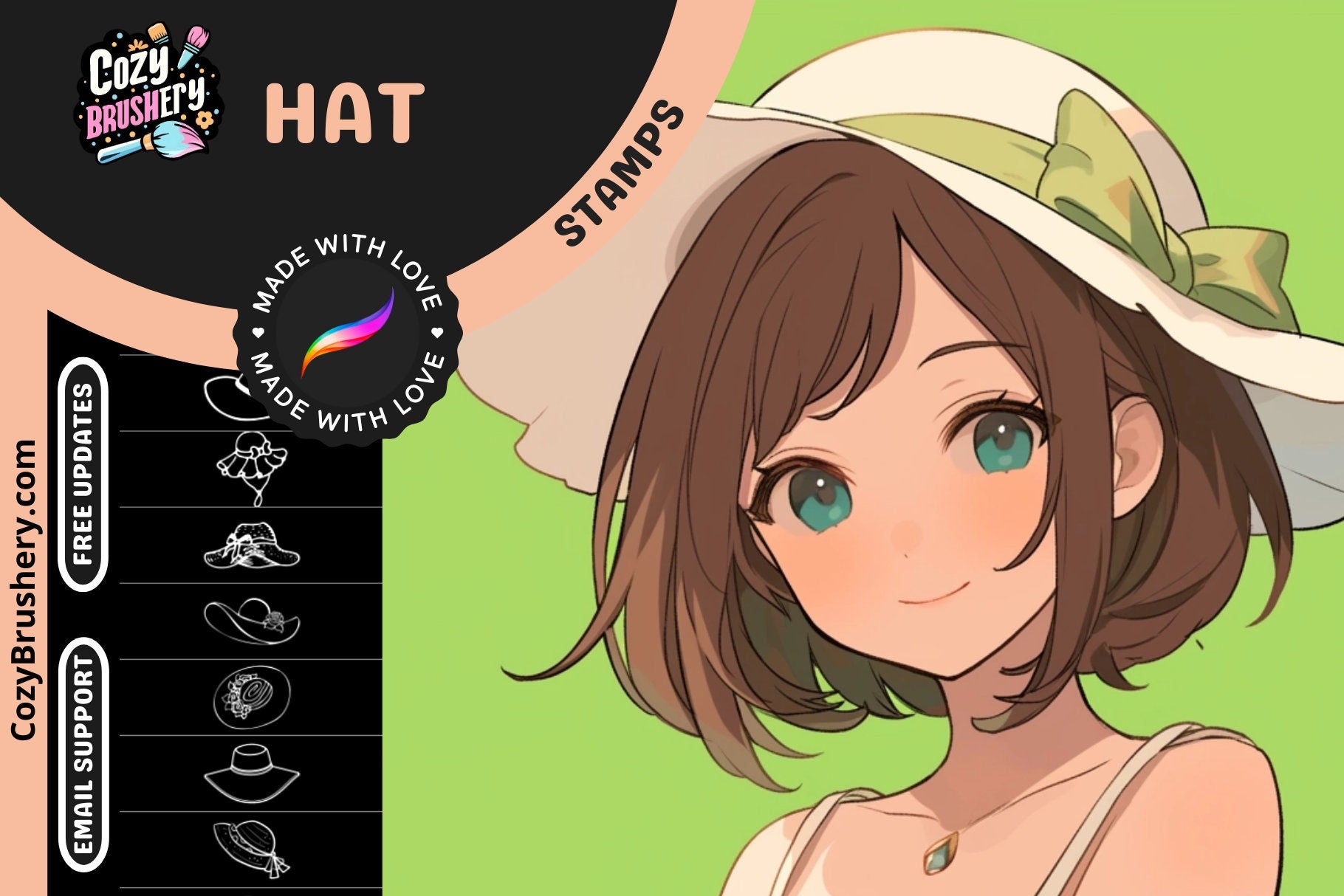 Procreate Stamps: Hat Haven 50 Diverse Hat Stamps - Cozy Brushery