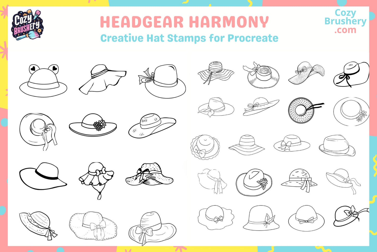 Procreate Stamps: Hat Haven 50 Diverse Hat Stamps - Cozy Brushery
