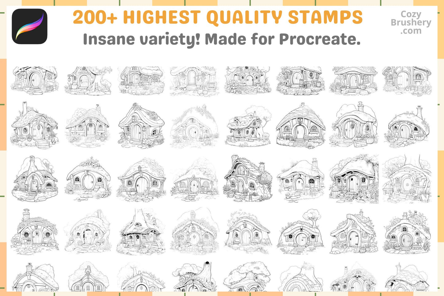 Procreate Stamps Hobbit House Collection Fantasy Brushes - Cozy Brushery