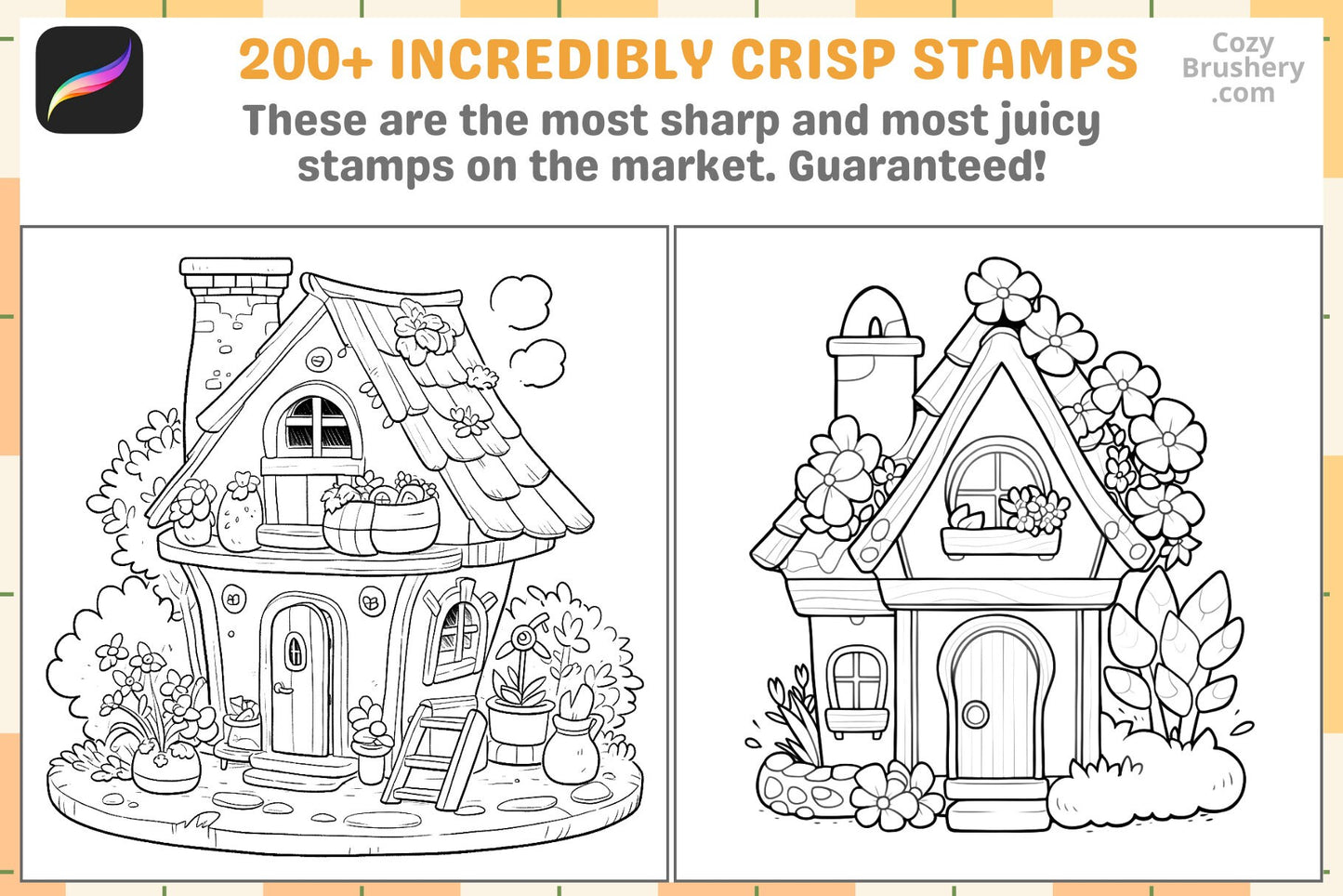 Procreate Stamps: Kawaii Cottage Collection with 200 Tiny Houses - Cozy Brushery