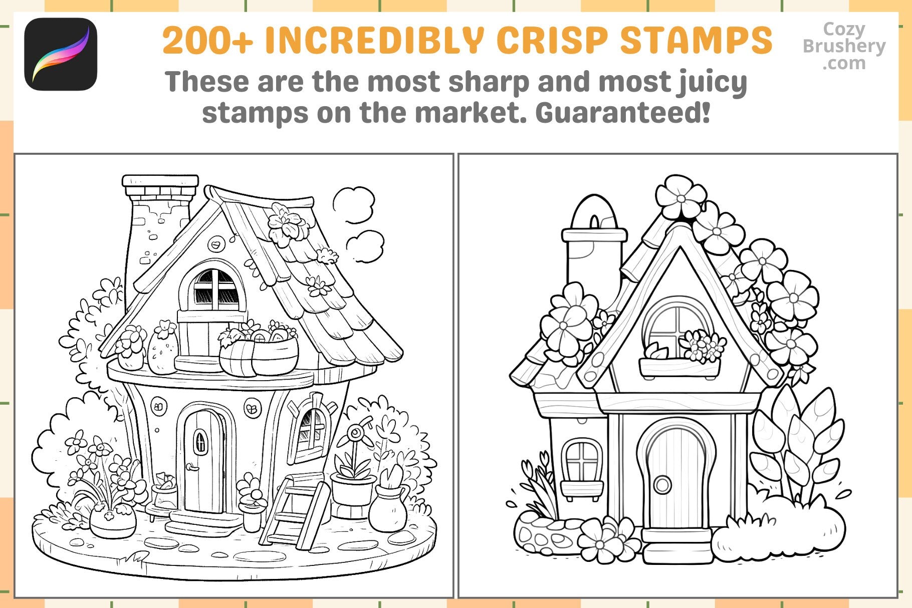 Procreate Stamps: Kawaii Cottage Collection with 200 Tiny Houses - Cozy Brushery