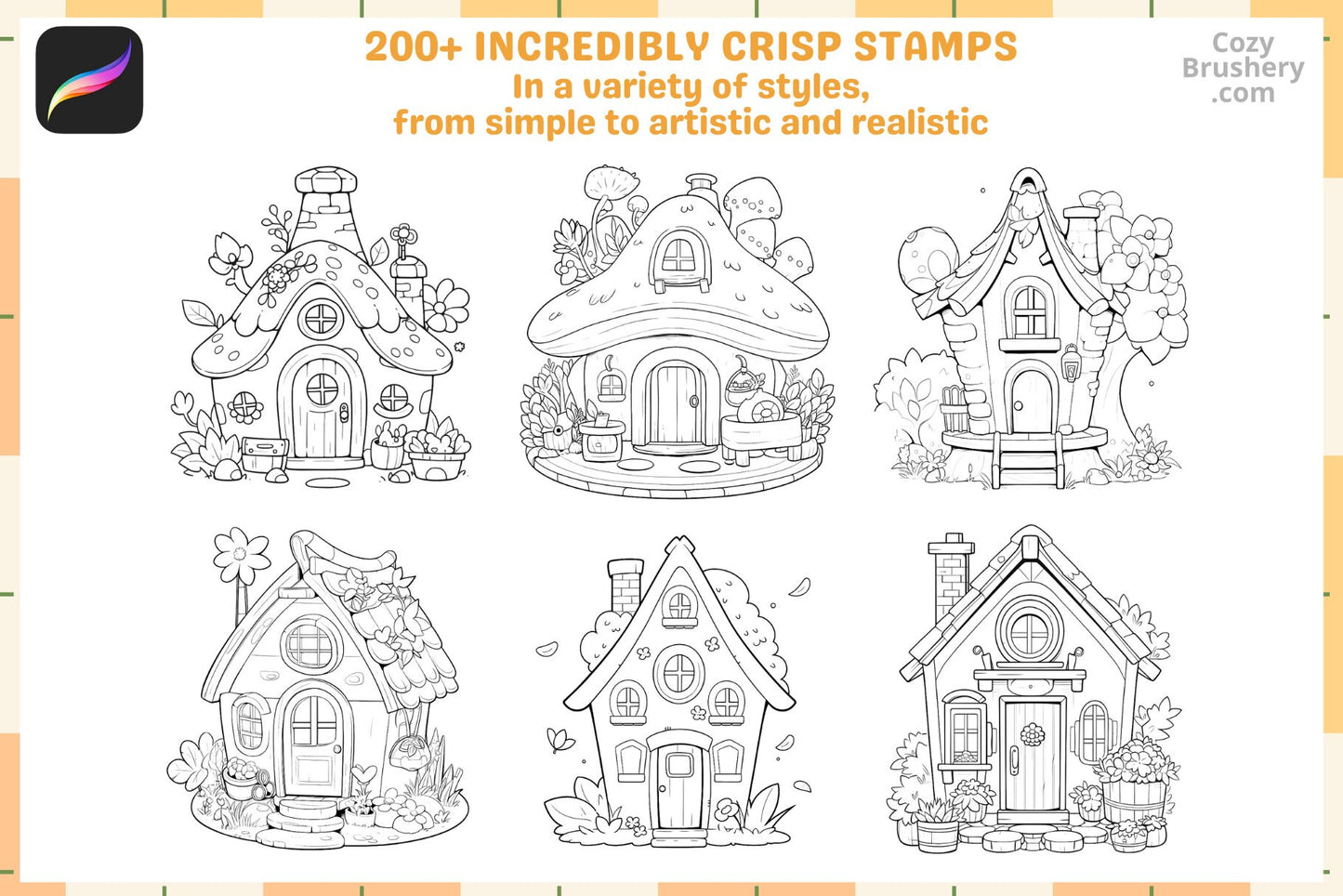 Procreate Stamps: Kawaii Cottage Collection with 200 Tiny Houses - Cozy Brushery