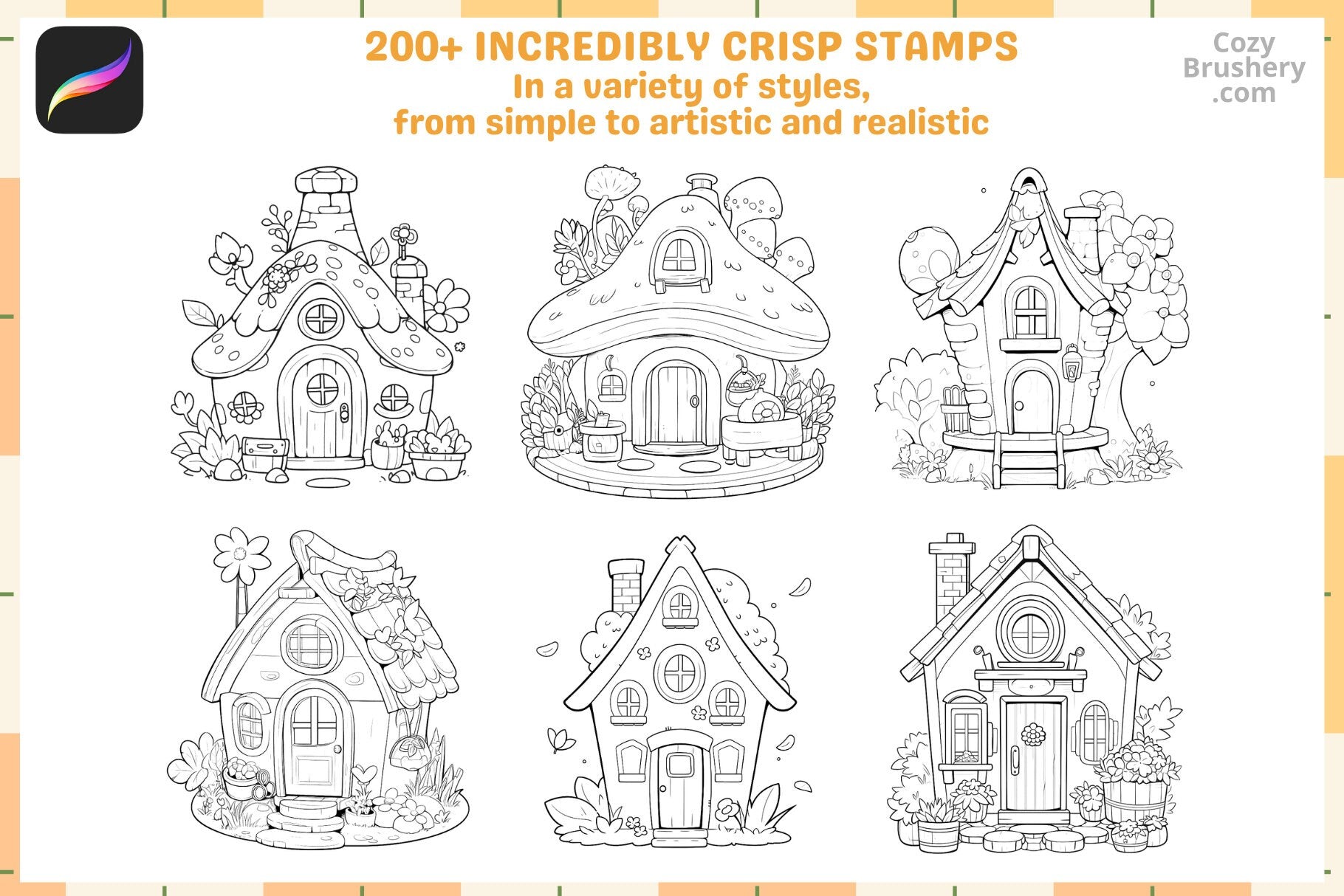 Procreate Stamps: Kawaii Cottage Collection with 200 Tiny Houses - Cozy Brushery
