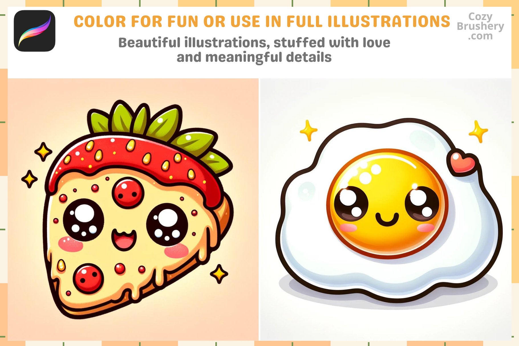 Procreate Stamps Kawaii Cuisine Pack 200 Cute Food Stamps - Cozy Brushery