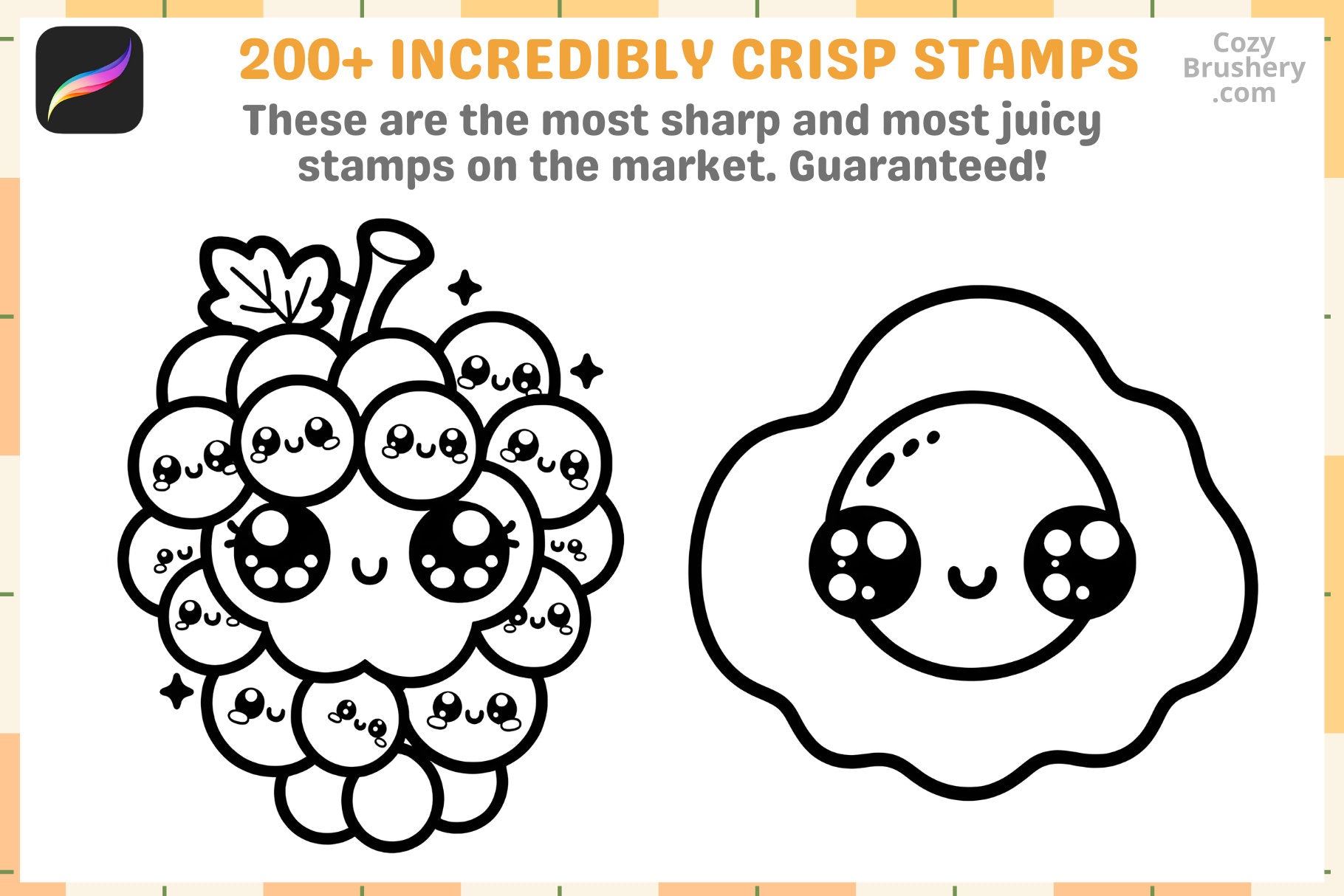 Procreate Stamps Kawaii Cuisine Pack 200 Cute Food Stamps - Cozy Brushery