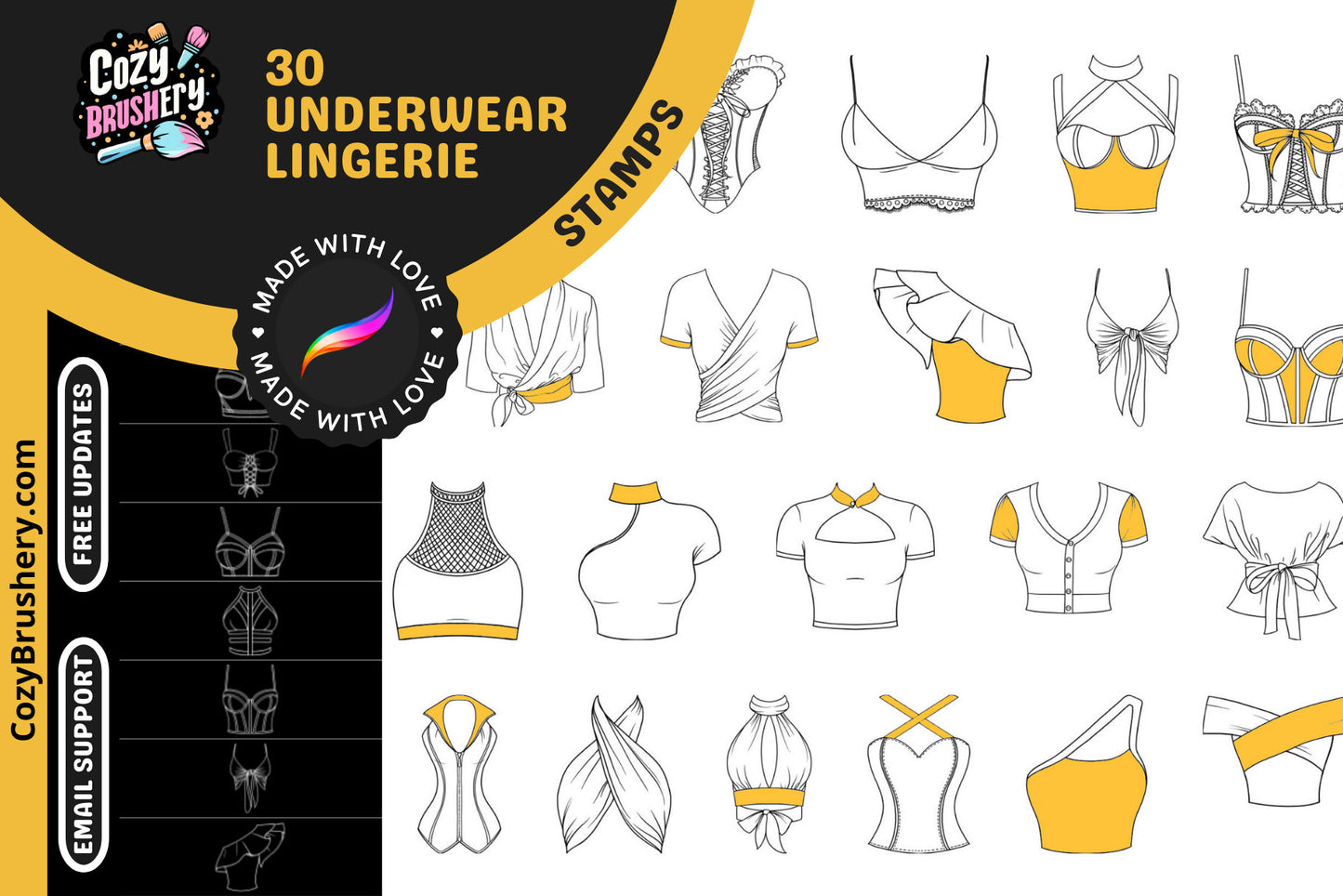 Procreate Stamps: Lingerie Luxe 30 Elegant Underwear Stamps - Cozy Brushery