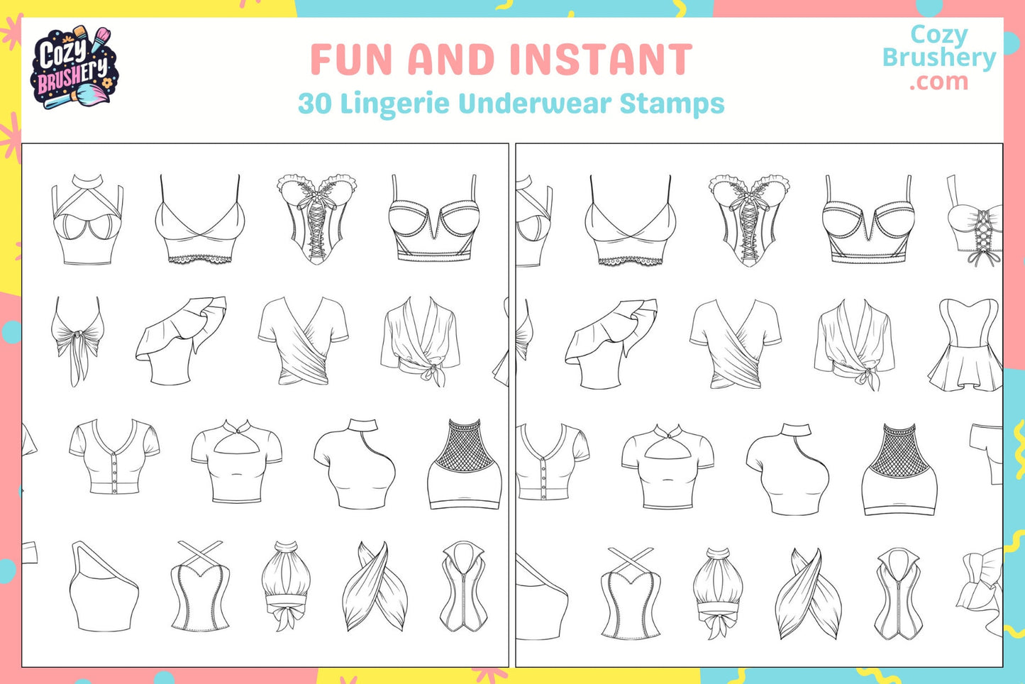 Procreate Stamps: Lingerie Luxe 30 Elegant Underwear Stamps - Cozy Brushery