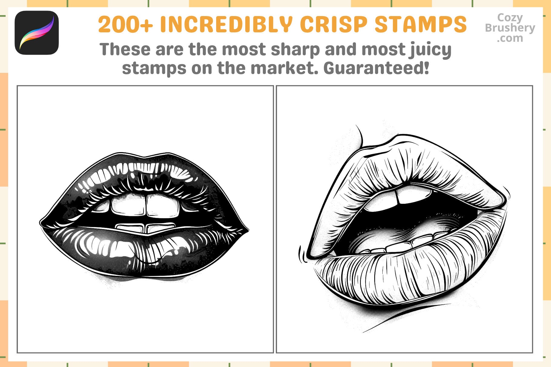 Procreate Stamps: Lip Artistry Pack with 200 Realistic Lip Stamps - Cozy Brushery
