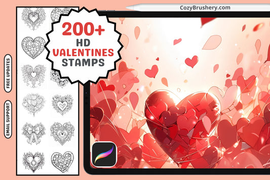 Procreate Stamps Love Lines Pack 200 Valentine's Heart Stamps - Cozy Brushery