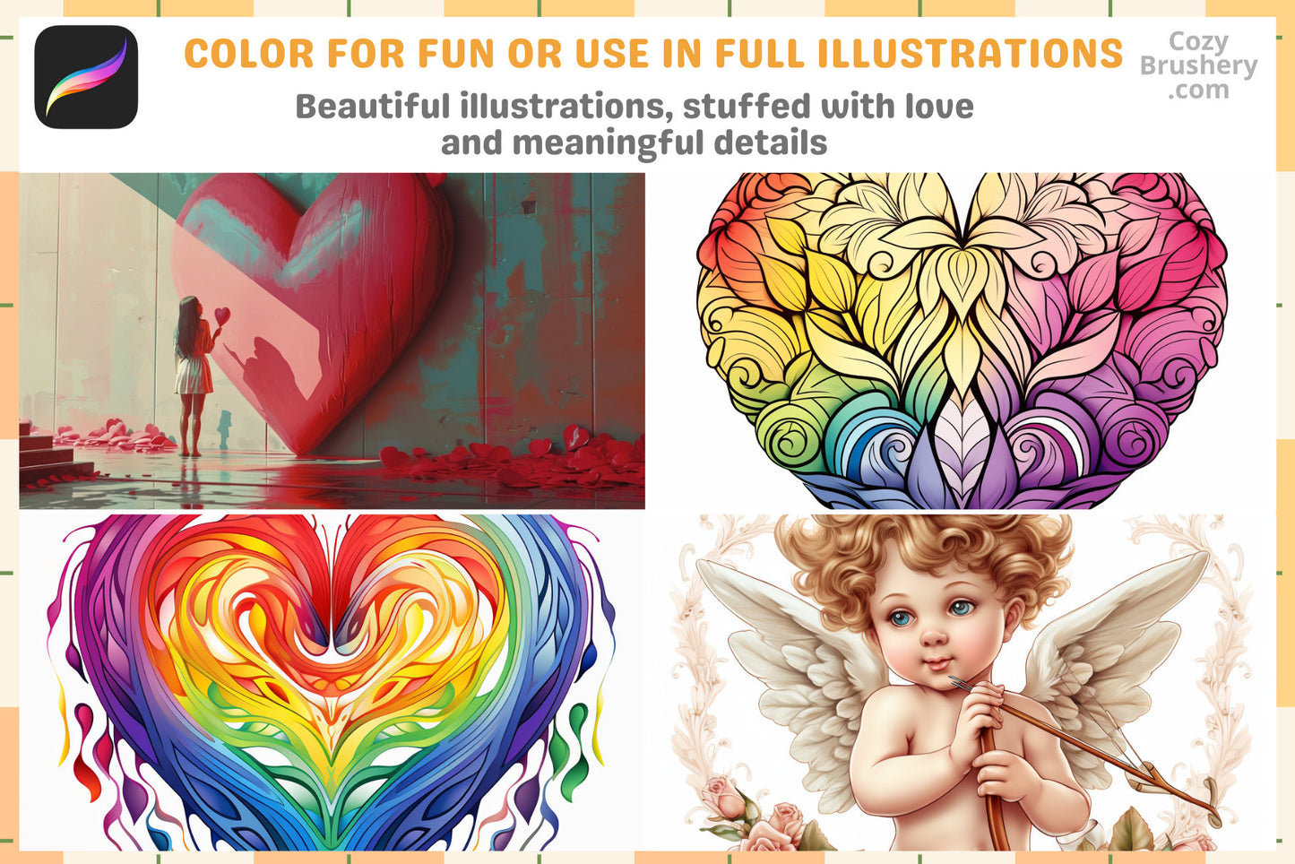 Procreate Stamps Love Lines Pack 200 Valentine's Heart Stamps - Cozy Brushery