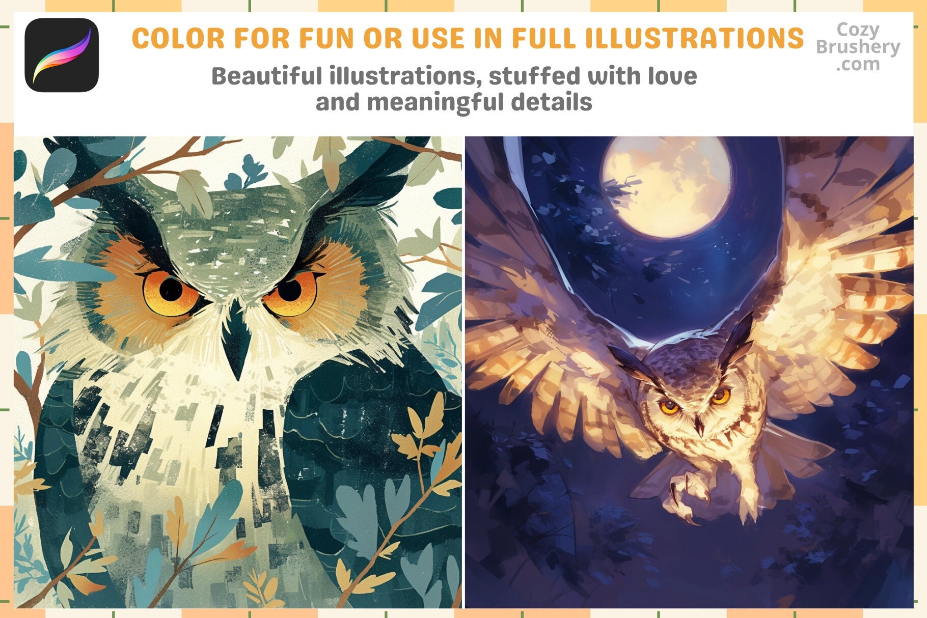 Procreate Stamps: Owl Enchantment Pack with 200+ Stamps - Cozy Brushery