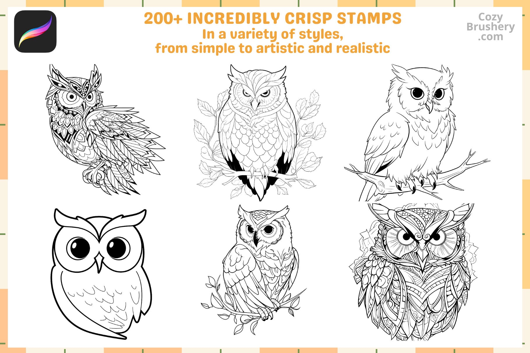 Procreate Stamps: Owl Enchantment Pack with 200+ Stamps - Cozy Brushery
