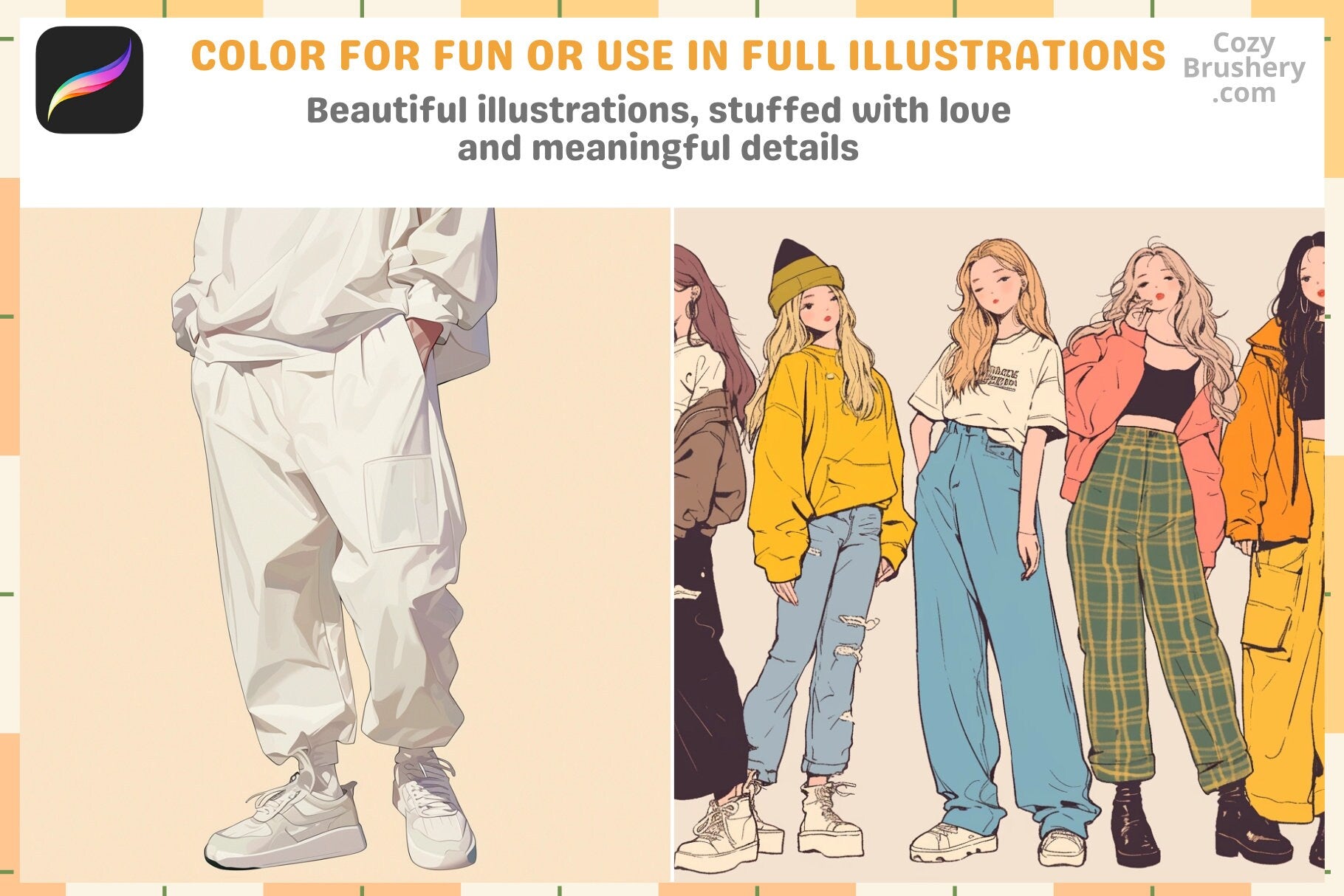 Procreate Stamps: Pants Parade Pack 200 Plus Styles Brushes - Cozy Brushery