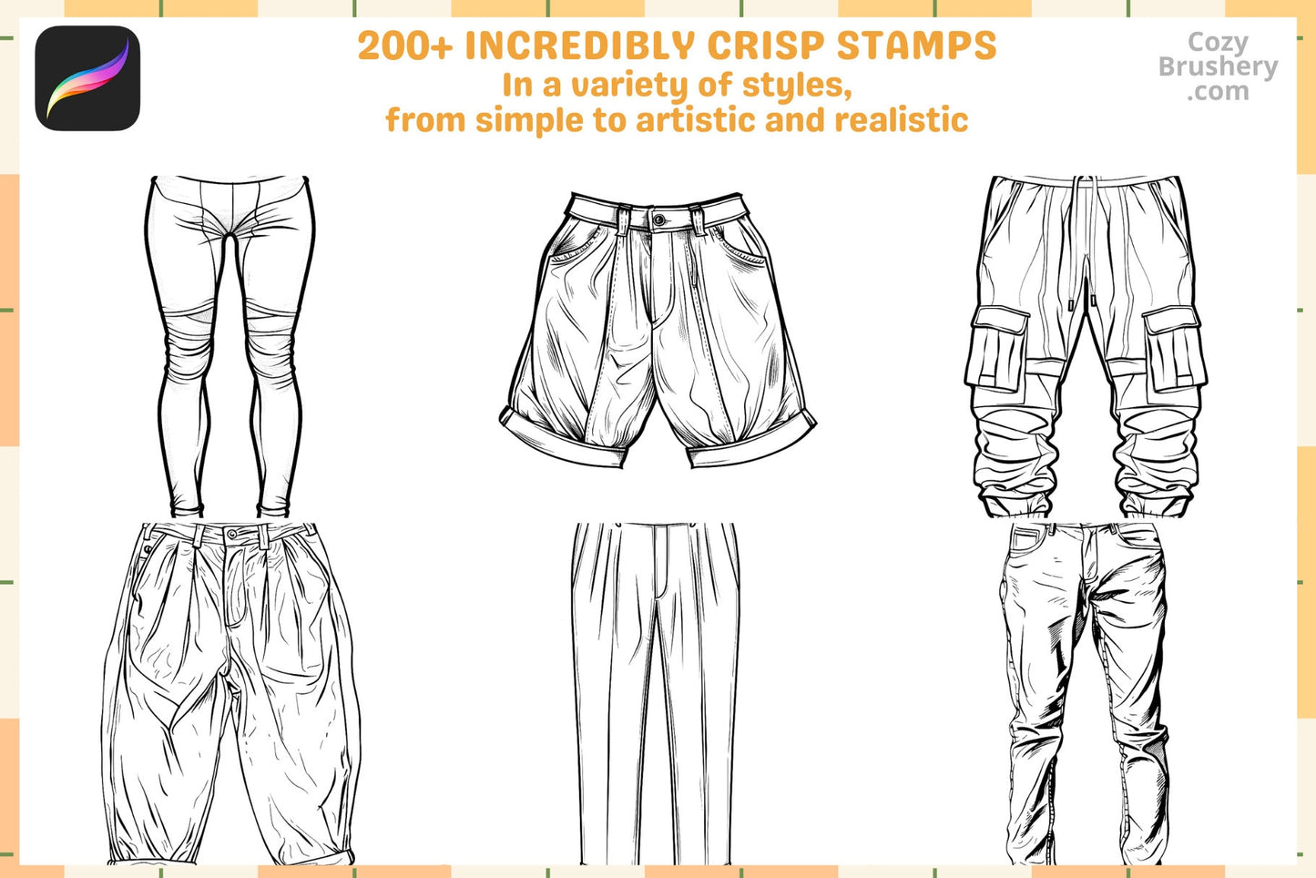 Procreate Stamps: Pants Parade Pack 200 Plus Styles Brushes - Cozy Brushery