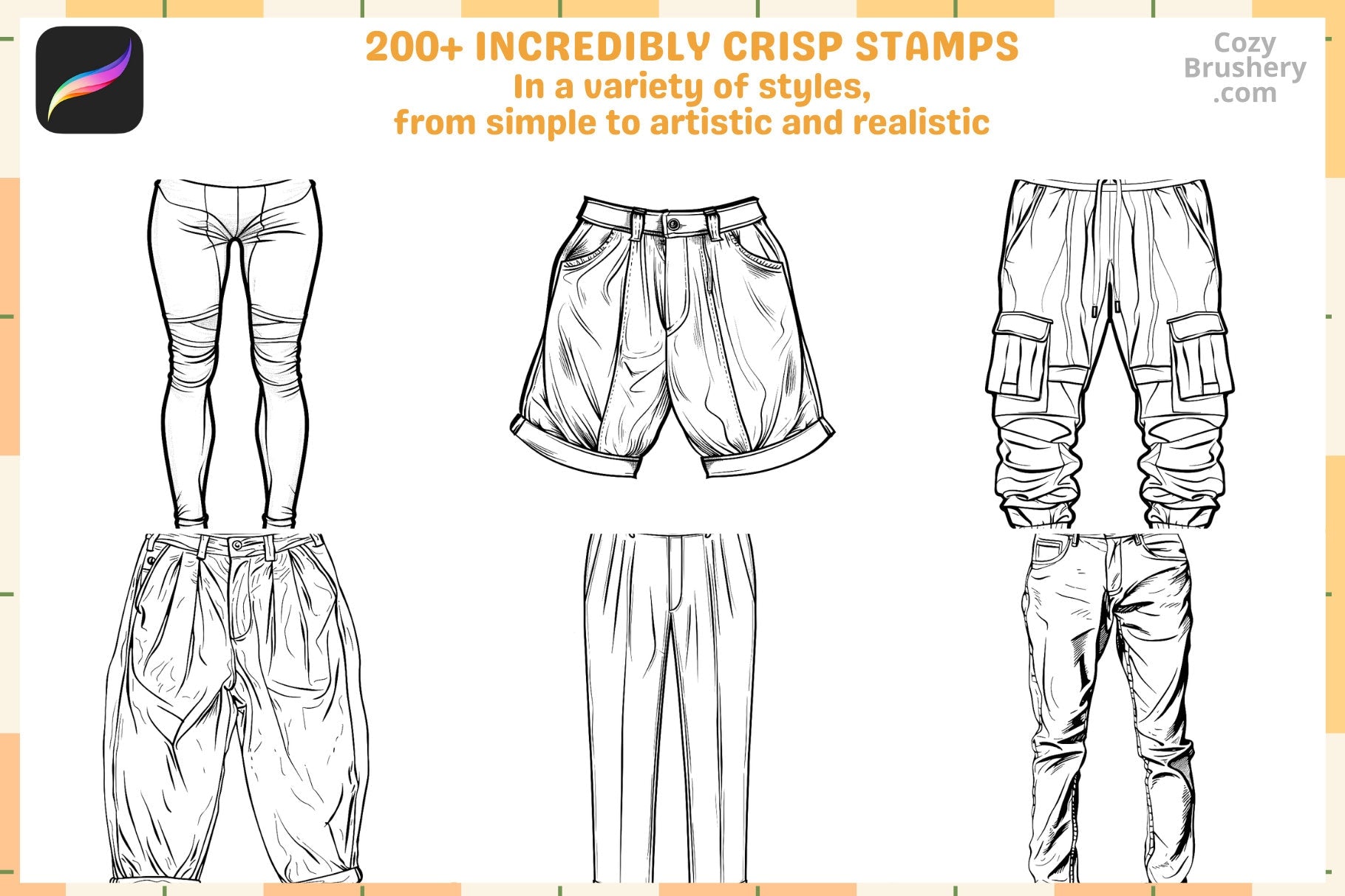Procreate Stamps: Pants Parade Pack 200 Plus Styles Brushes - Cozy Brushery