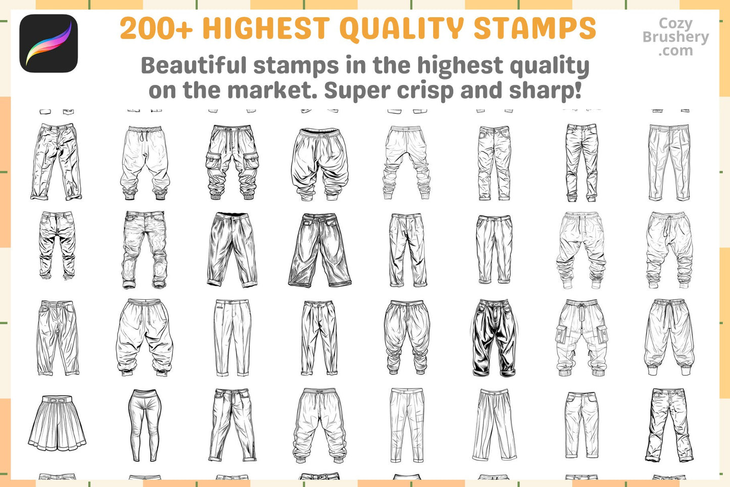 Procreate Stamps: Pants Parade Pack 200 Plus Styles Brushes - Cozy Brushery