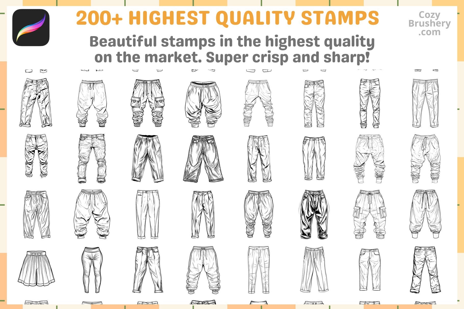 Procreate Stamps: Pants Parade Pack 200 Plus Styles Brushes - Cozy Brushery