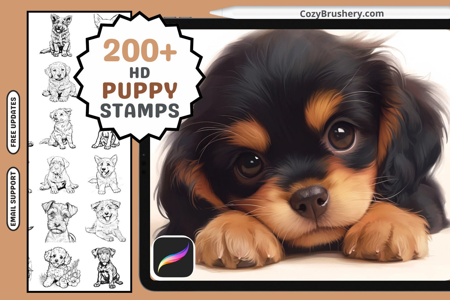 Procreate Stamps Puppy Love Pack 200 Plus Dog Stamps - Cozy Brushery