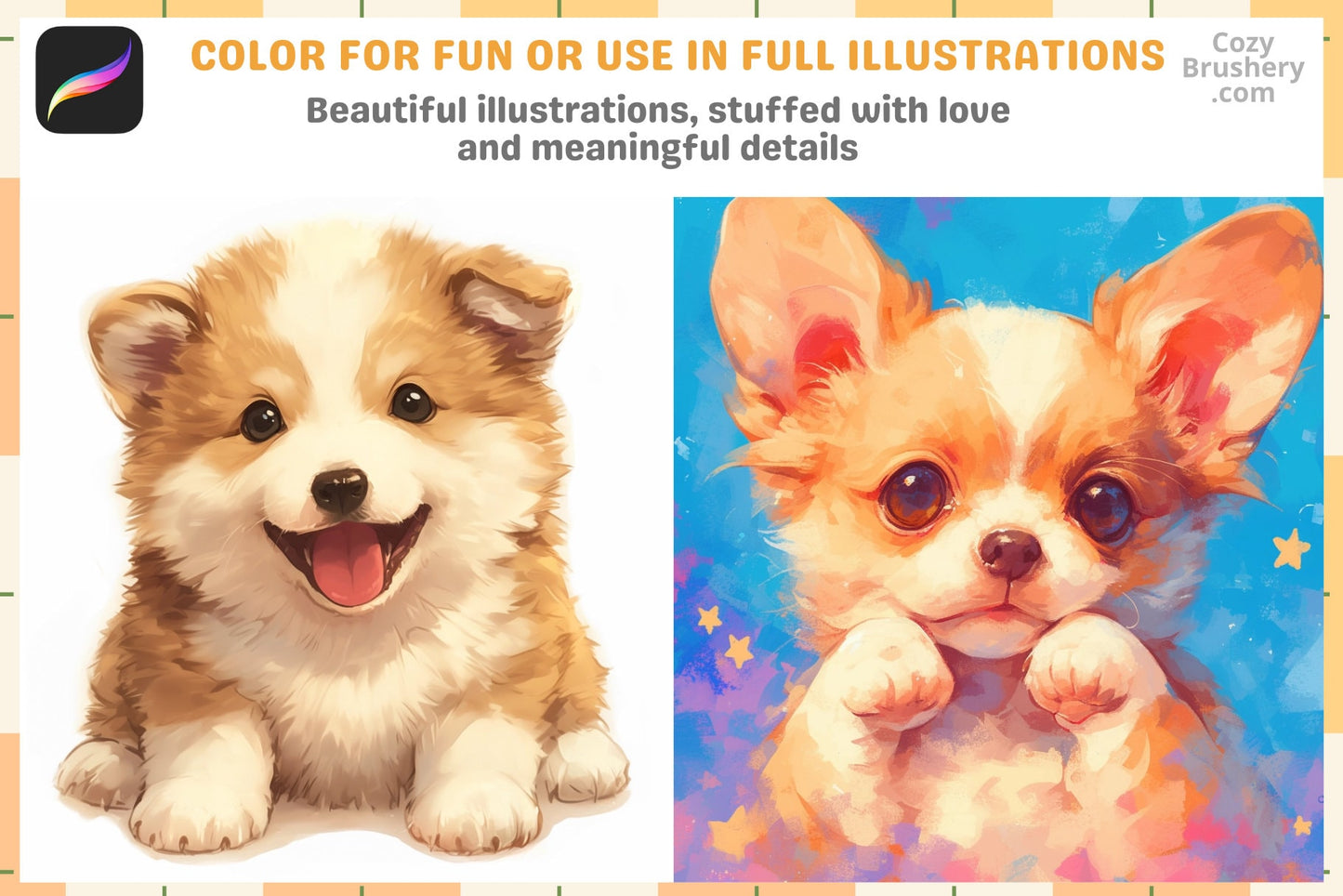 Procreate Stamps Puppy Love Pack 200 Plus Dog Stamps - Cozy Brushery