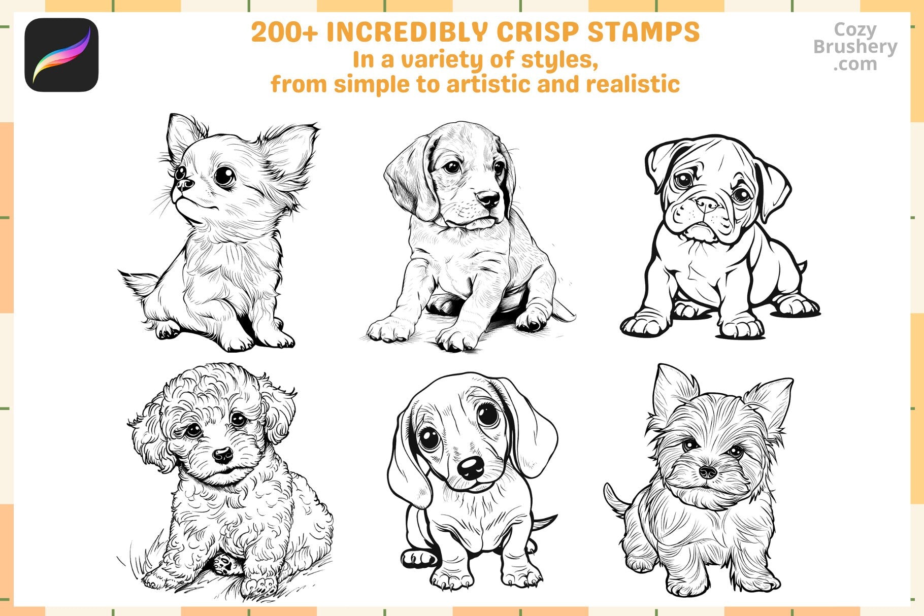 Procreate Stamps Puppy Love Pack 200 Plus Dog Stamps - Cozy Brushery