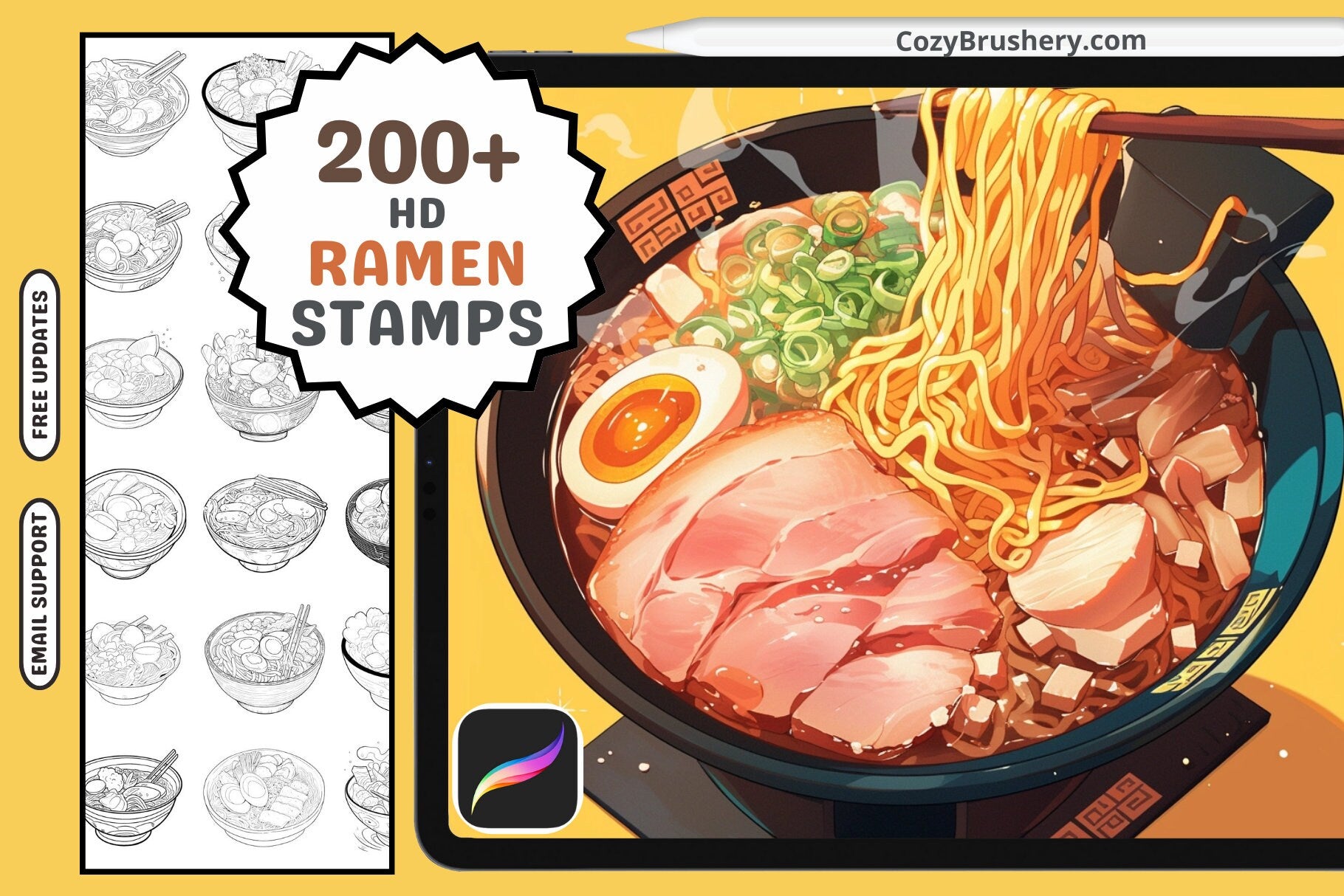 Procreate Stamps: Ramen Rapture Pack with 200 Plus Stamps - Cozy Brushery