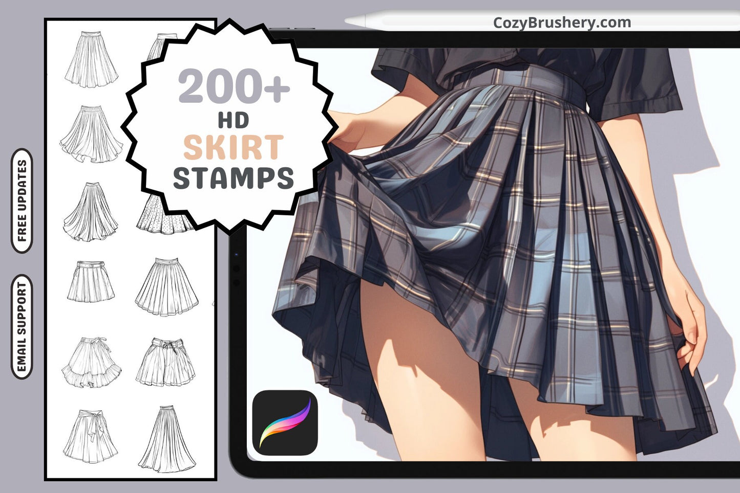 Procreate Stamps: Skirt Spectacle Pack with 200 Skirt Stamps - Cozy Brushery