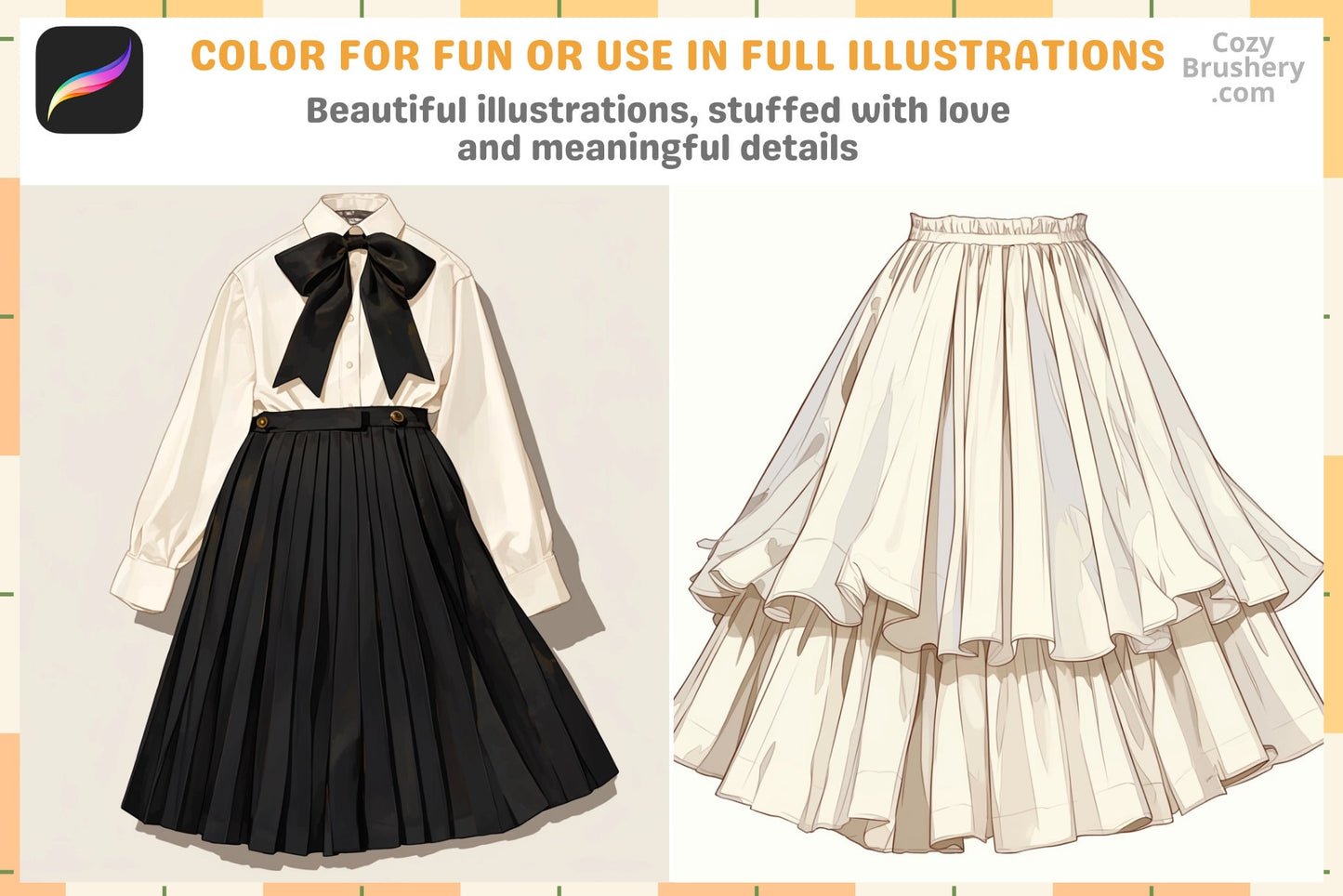 Procreate Stamps: Skirt Spectacle Pack with 200 Skirt Stamps - Cozy Brushery