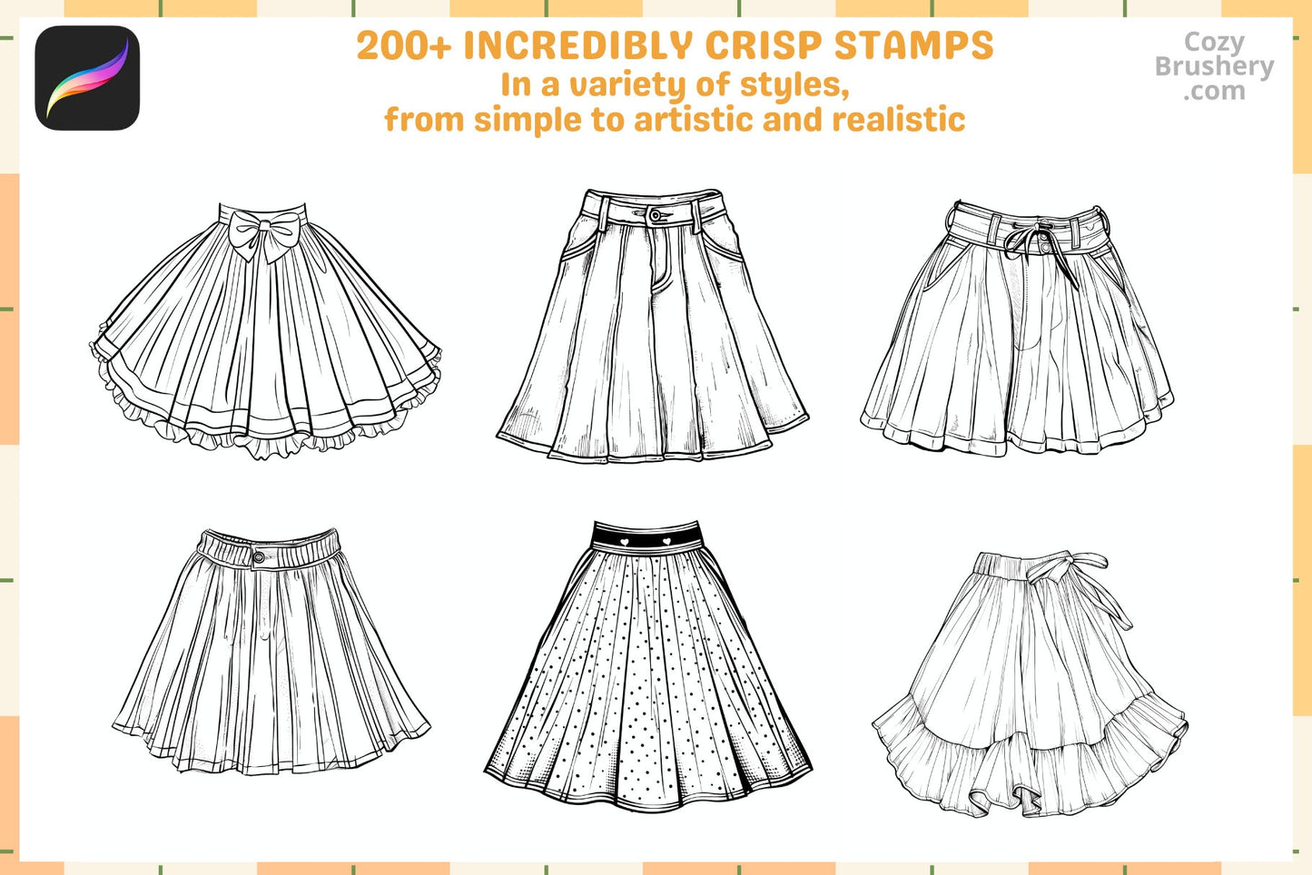 Procreate Stamps: Skirt Spectacle Pack with 200 Skirt Stamps - Cozy Brushery