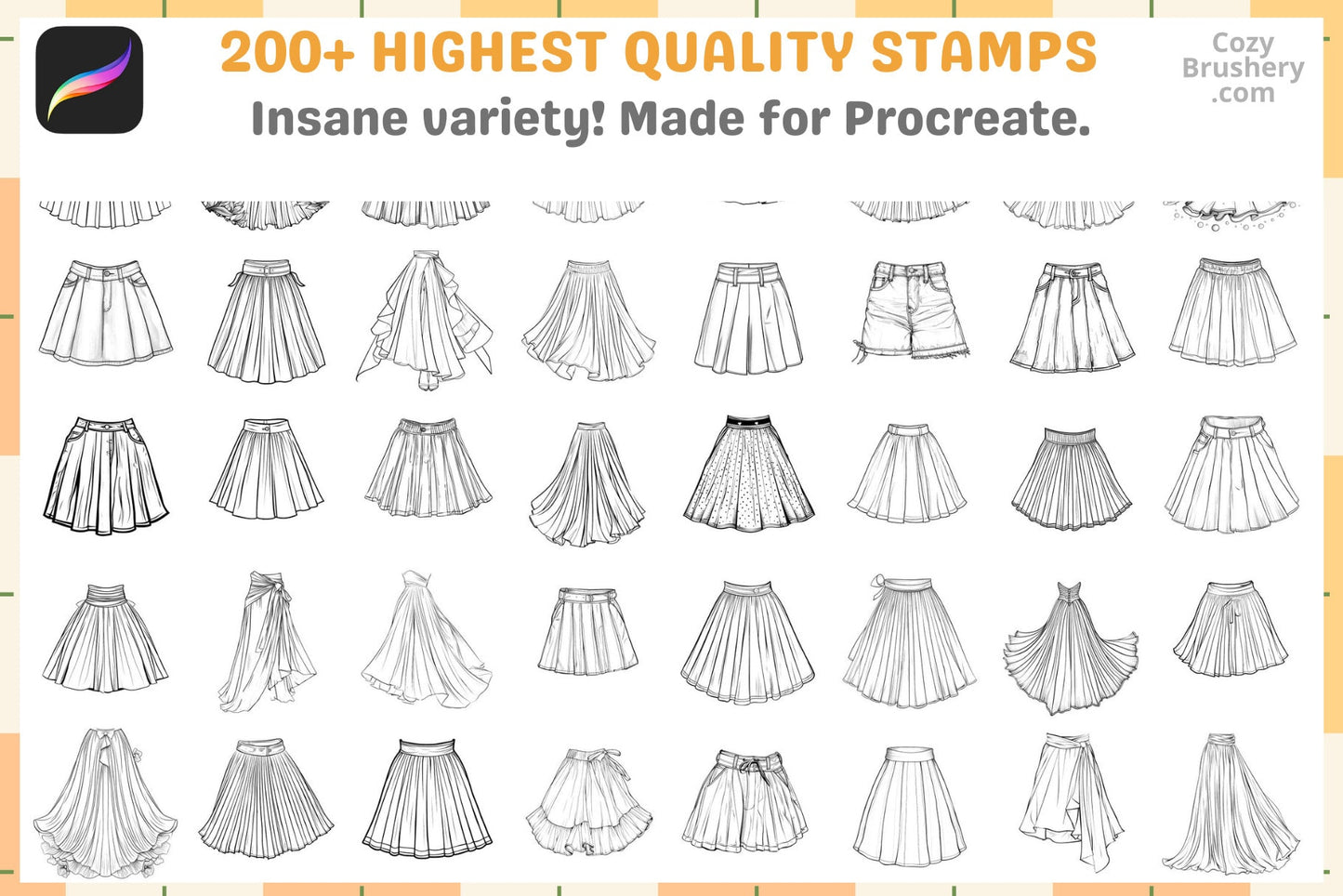 Procreate Stamps: Skirt Spectacle Pack with 200 Skirt Stamps - Cozy Brushery