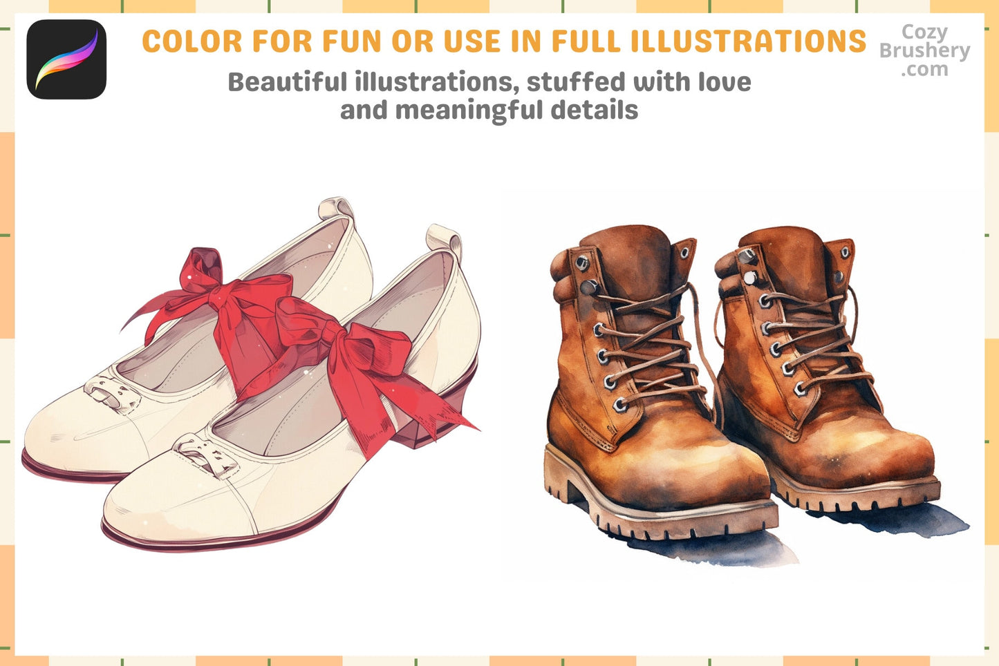 Procreate Stamps: Sneaker Studio Pack with 200 Stylish Shoe Stamps - Cozy Brushery