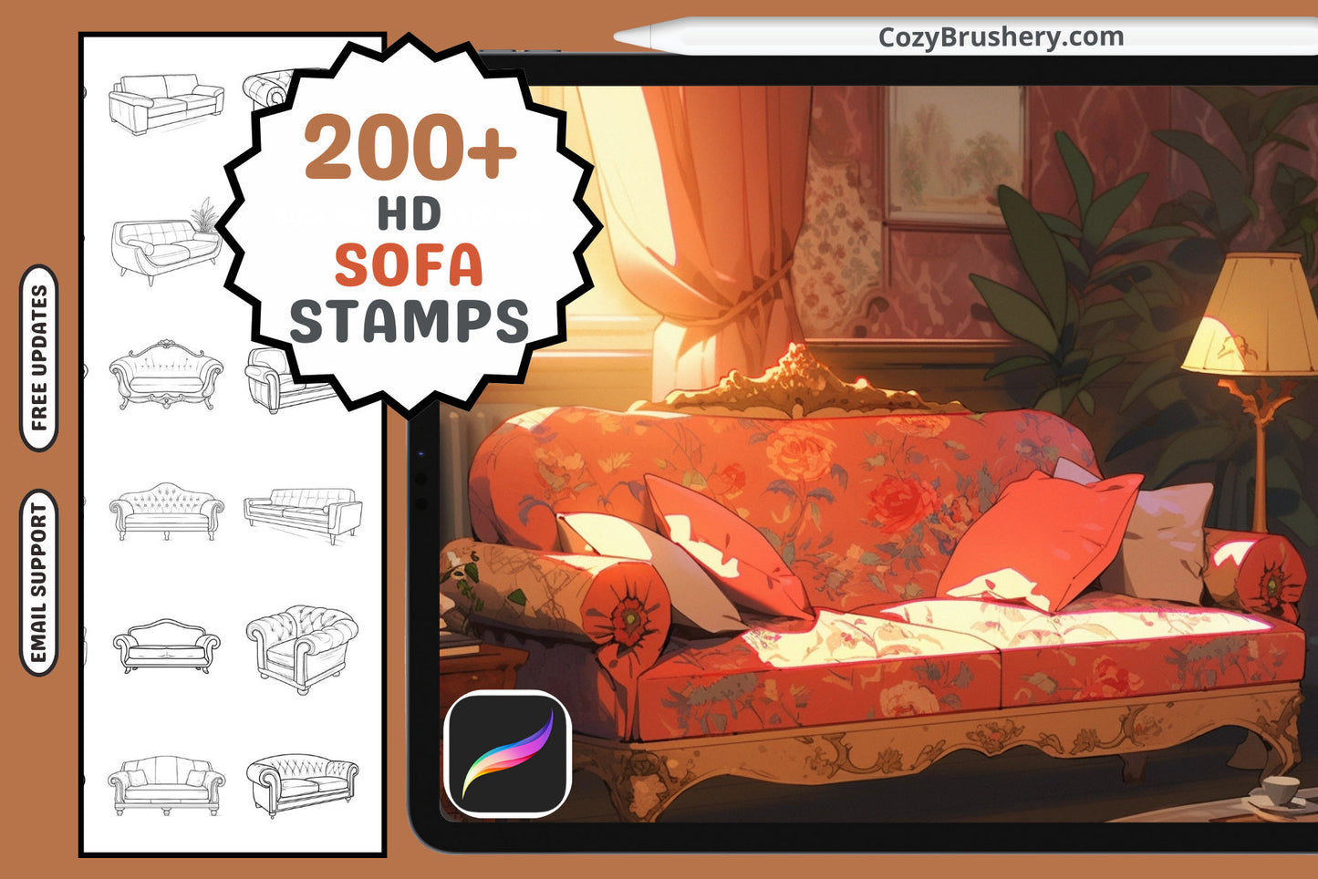 Procreate Stamps: Sofa Style Pack for Interior Design - Cozy Brushery