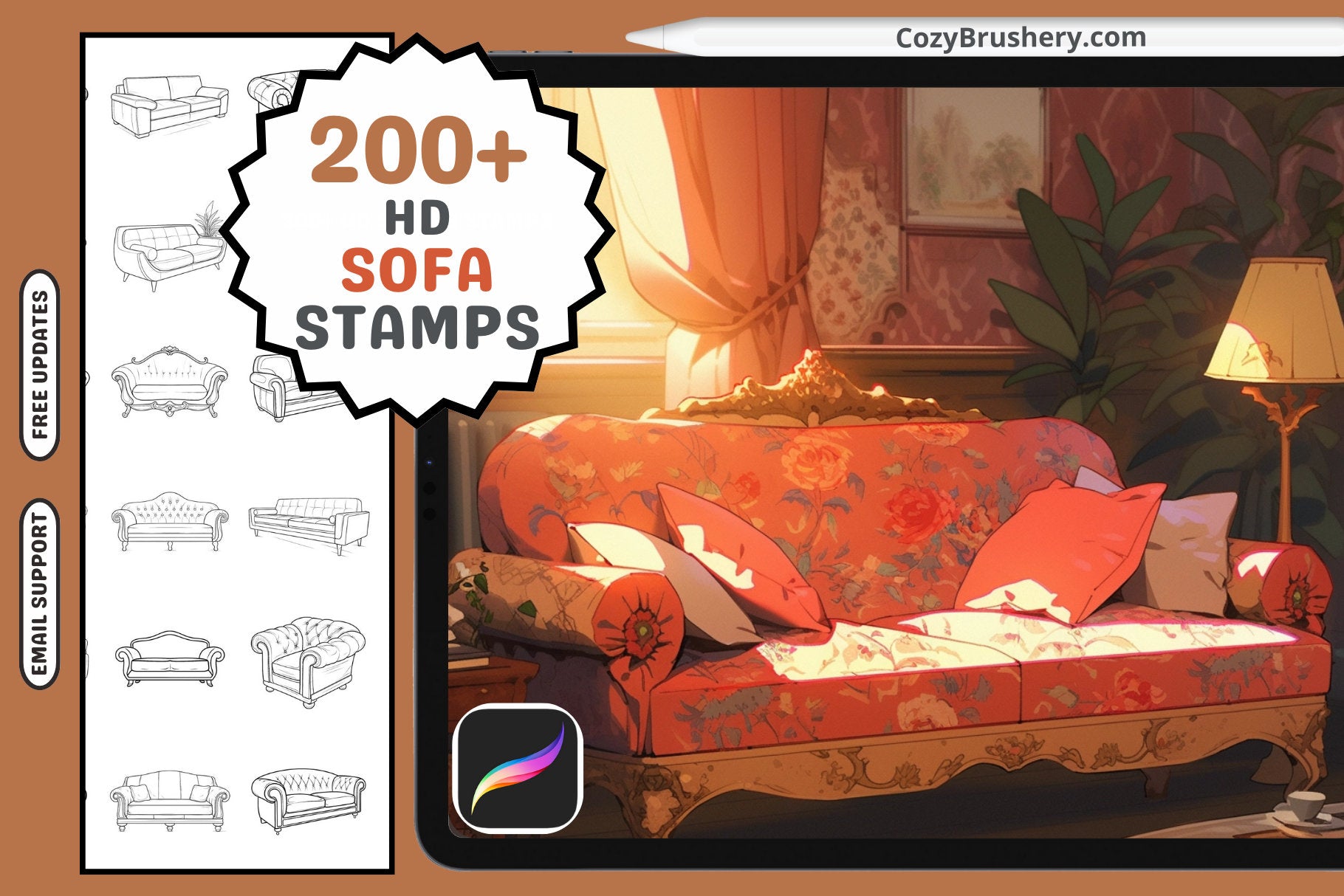 Procreate Stamps: Sofa Style Pack for Interior Design - Cozy Brushery