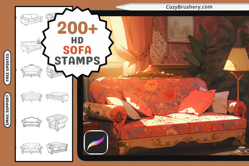 Procreate Stamps: Sofa Style Pack for Interior Design - Cozy Brushery