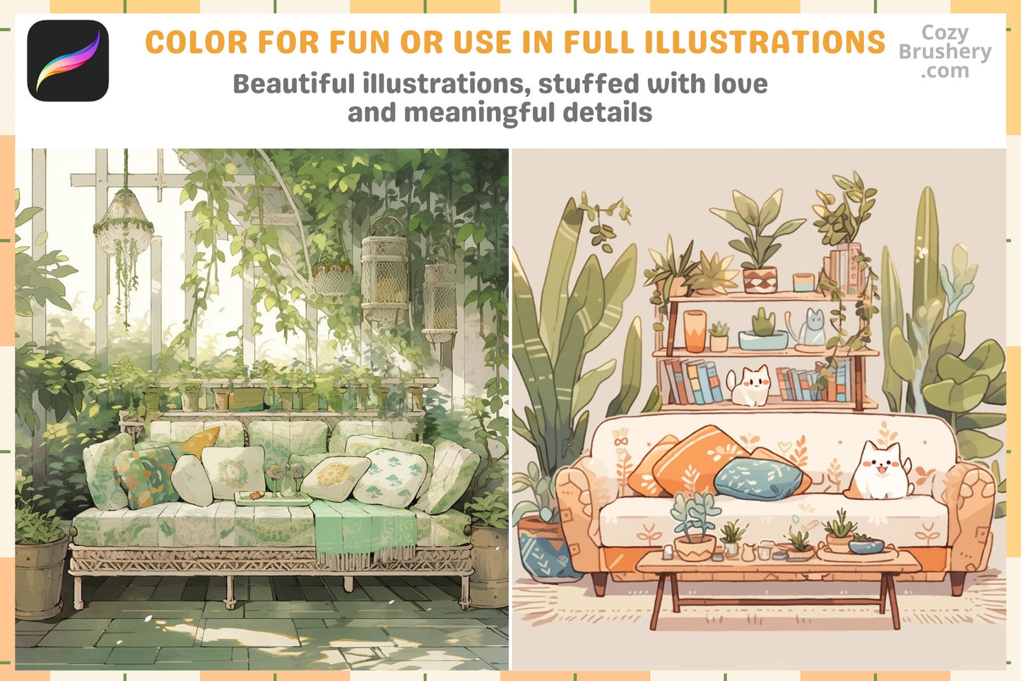 Procreate Stamps: Sofa Style Pack for Interior Design - Cozy Brushery