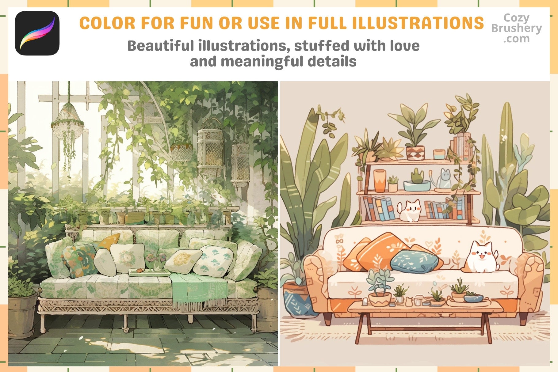 Procreate Stamps: Sofa Style Pack for Interior Design - Cozy Brushery