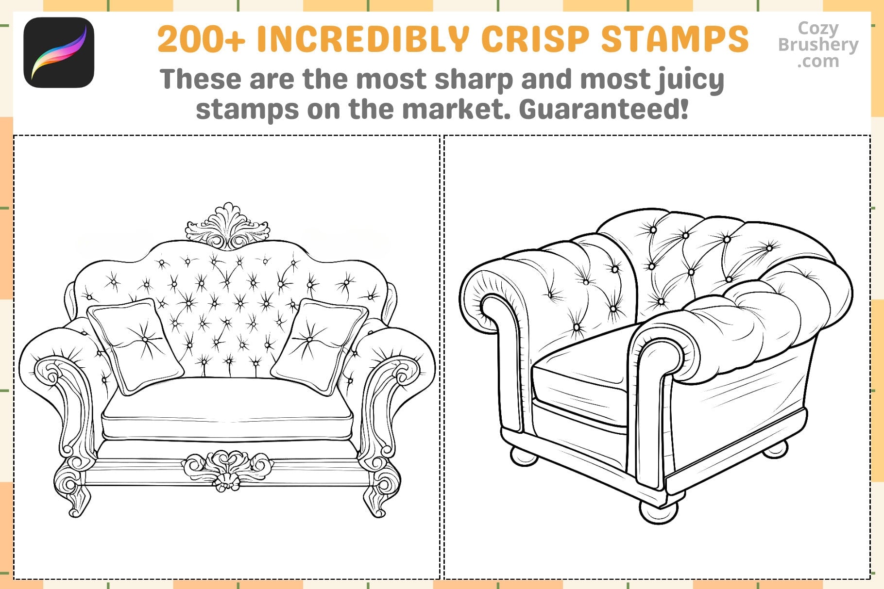 Procreate Stamps: Sofa Style Pack for Interior Design - Cozy Brushery