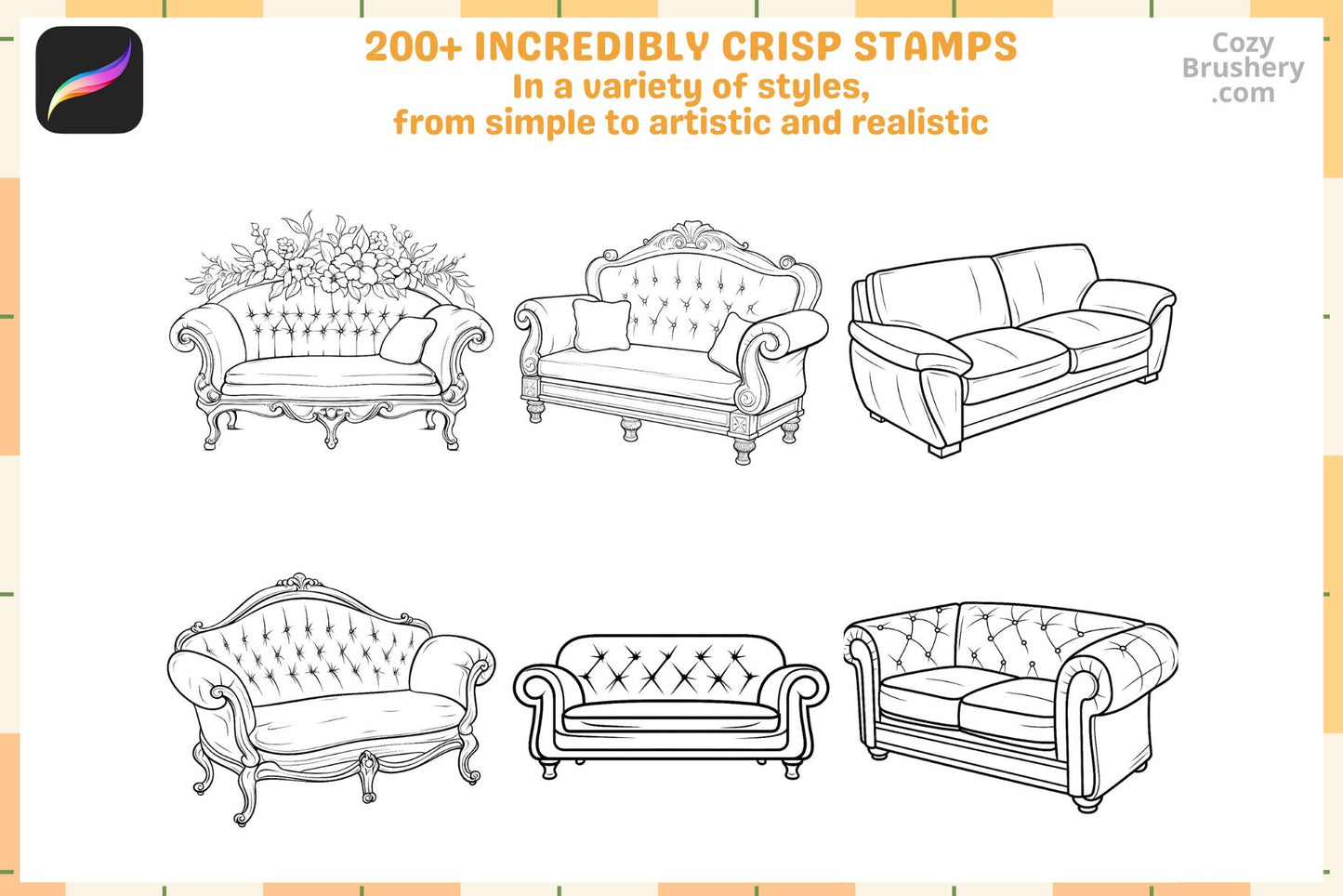 Procreate Stamps: Sofa Style Pack for Interior Design - Cozy Brushery