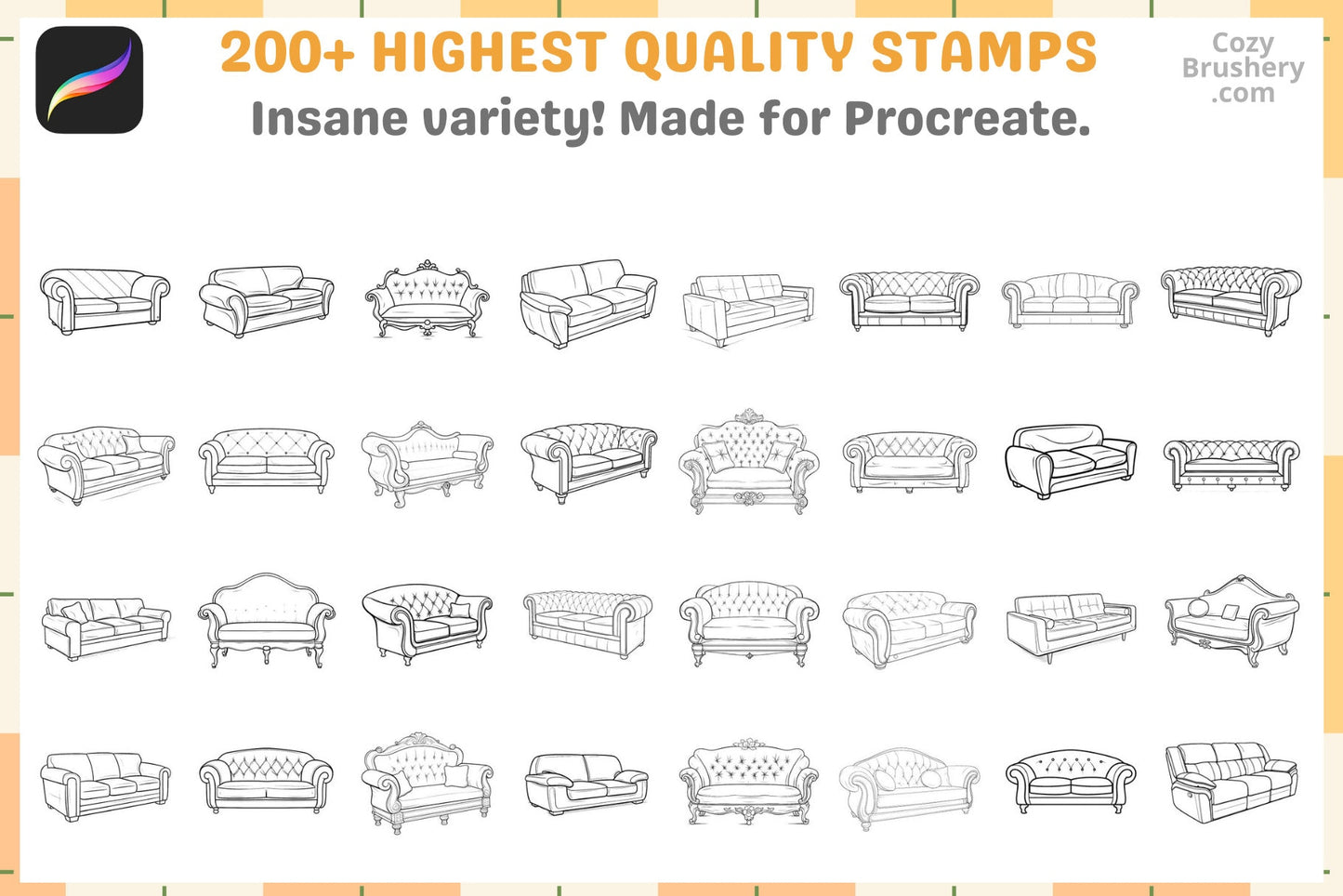 Procreate Stamps: Sofa Style Pack for Interior Design - Cozy Brushery