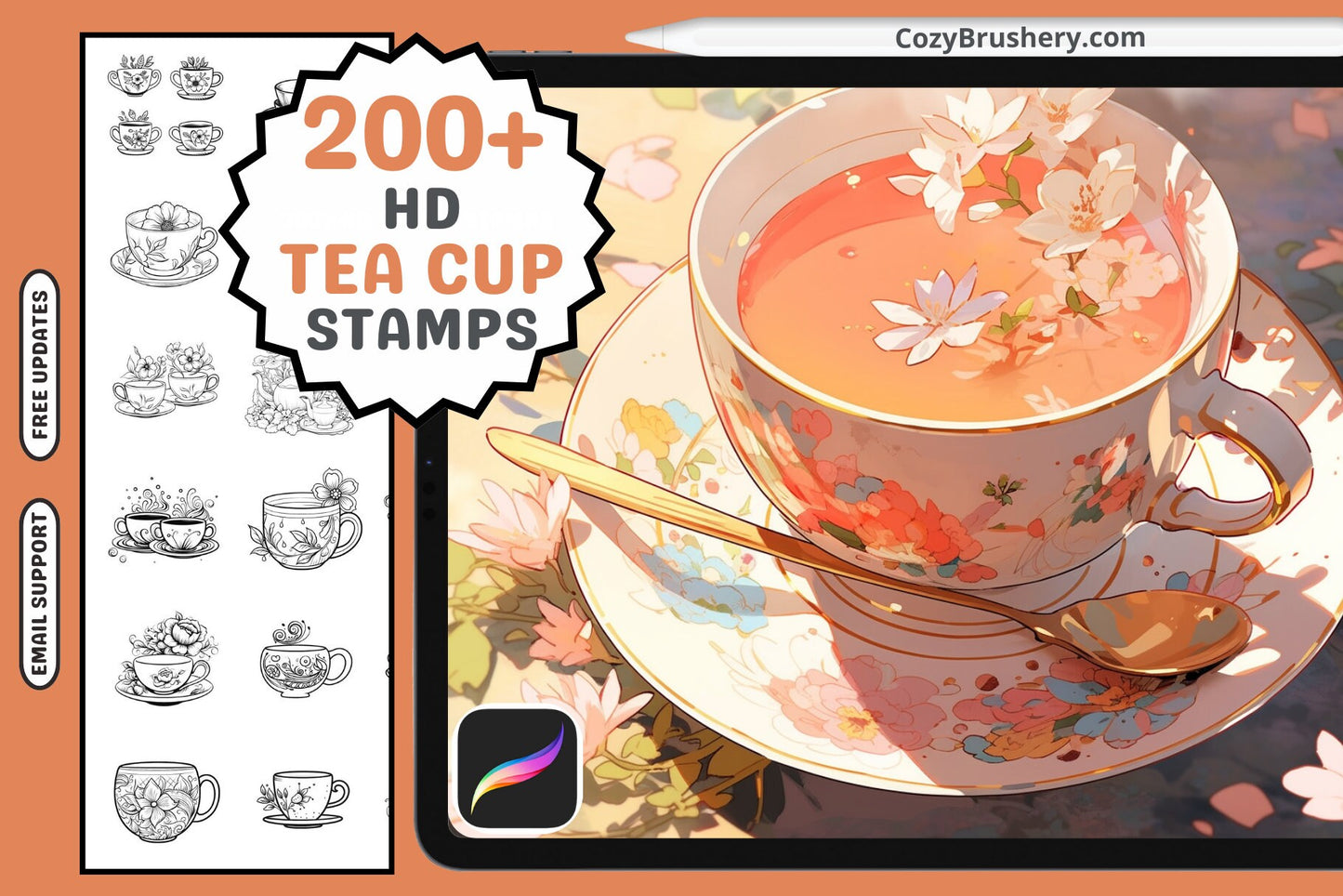 Procreate Stamps: Teatime Extravaganza with 200 Teacup Stamps - Cozy Brushery
