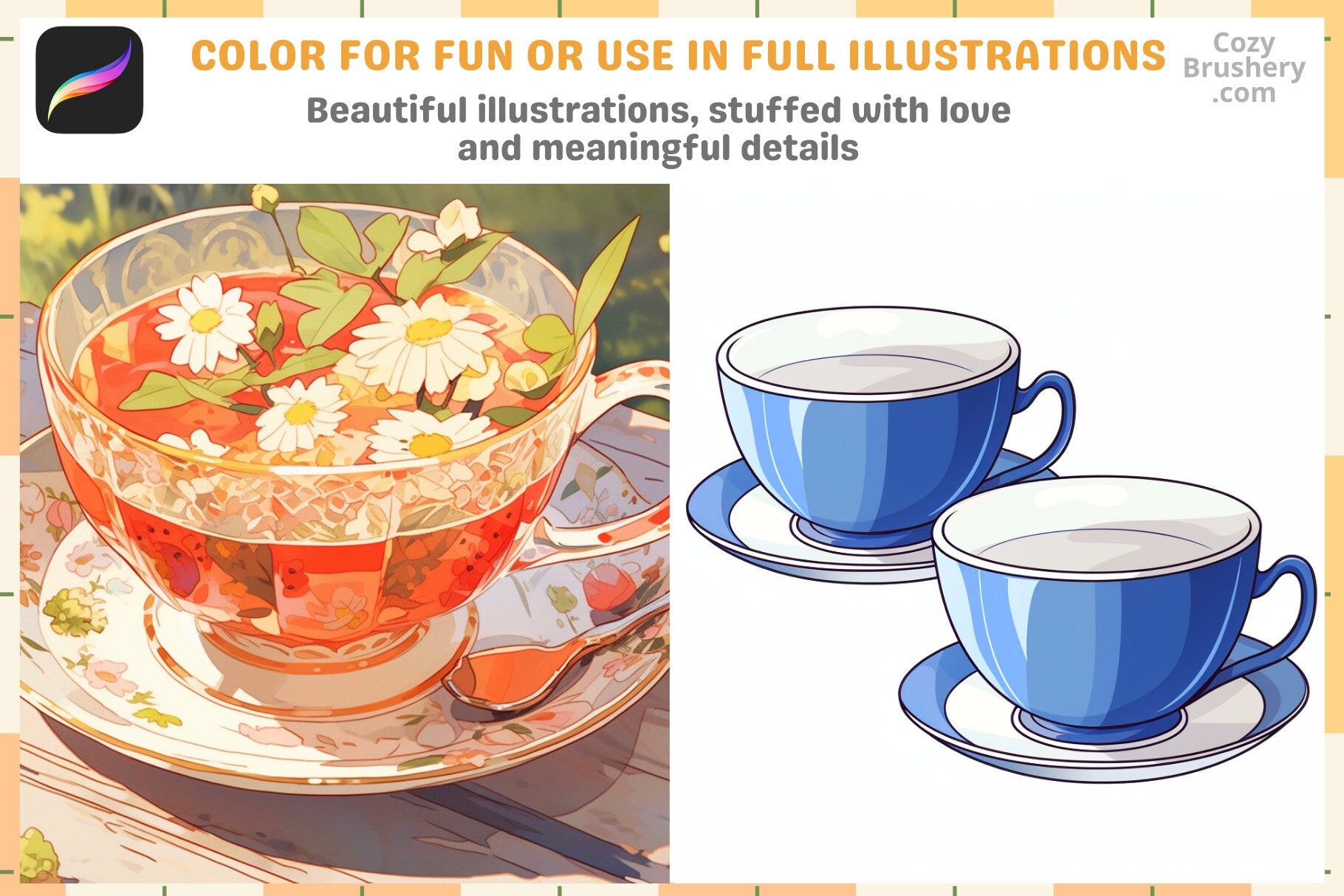 Procreate Stamps: Teatime Extravaganza with 200 Teacup Stamps - Cozy Brushery