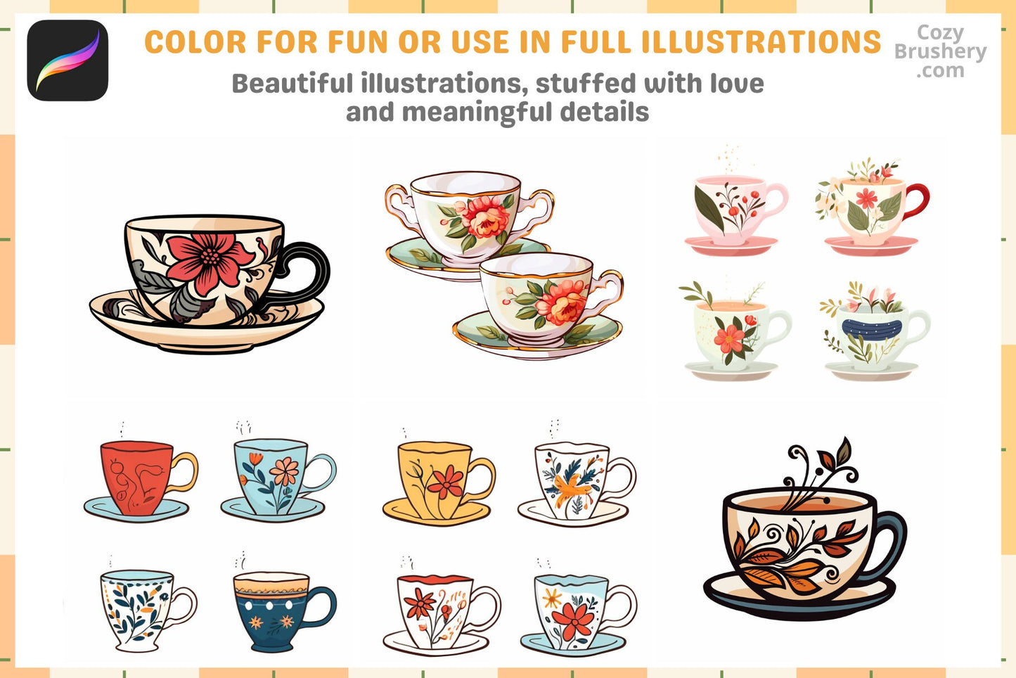 Procreate Stamps: Teatime Extravaganza with 200 Teacup Stamps - Cozy Brushery