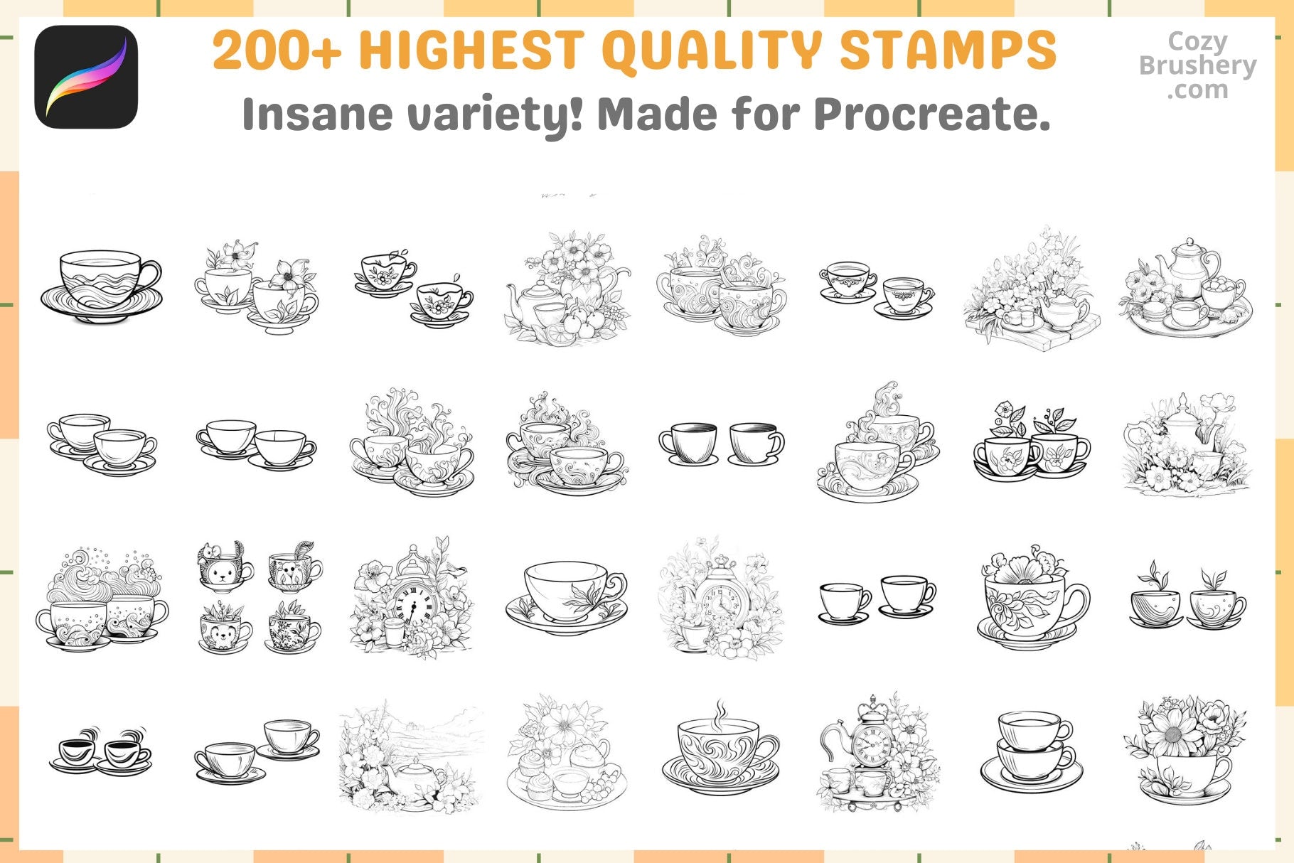 Procreate Stamps: Teatime Extravaganza with 200 Teacup Stamps - Cozy Brushery