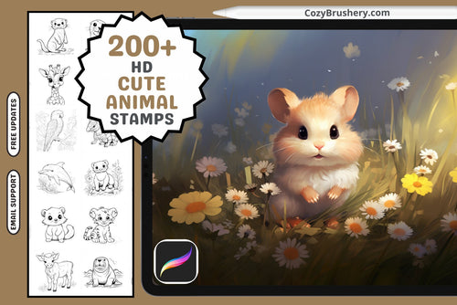 Procreate Stamps: Tiny Pals Pack with 200 Cute Animal Stamps - Cozy Brushery