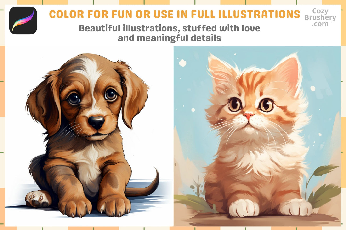 Procreate Stamps: Tiny Pals Pack with 200 Cute Animal Stamps - Cozy Brushery