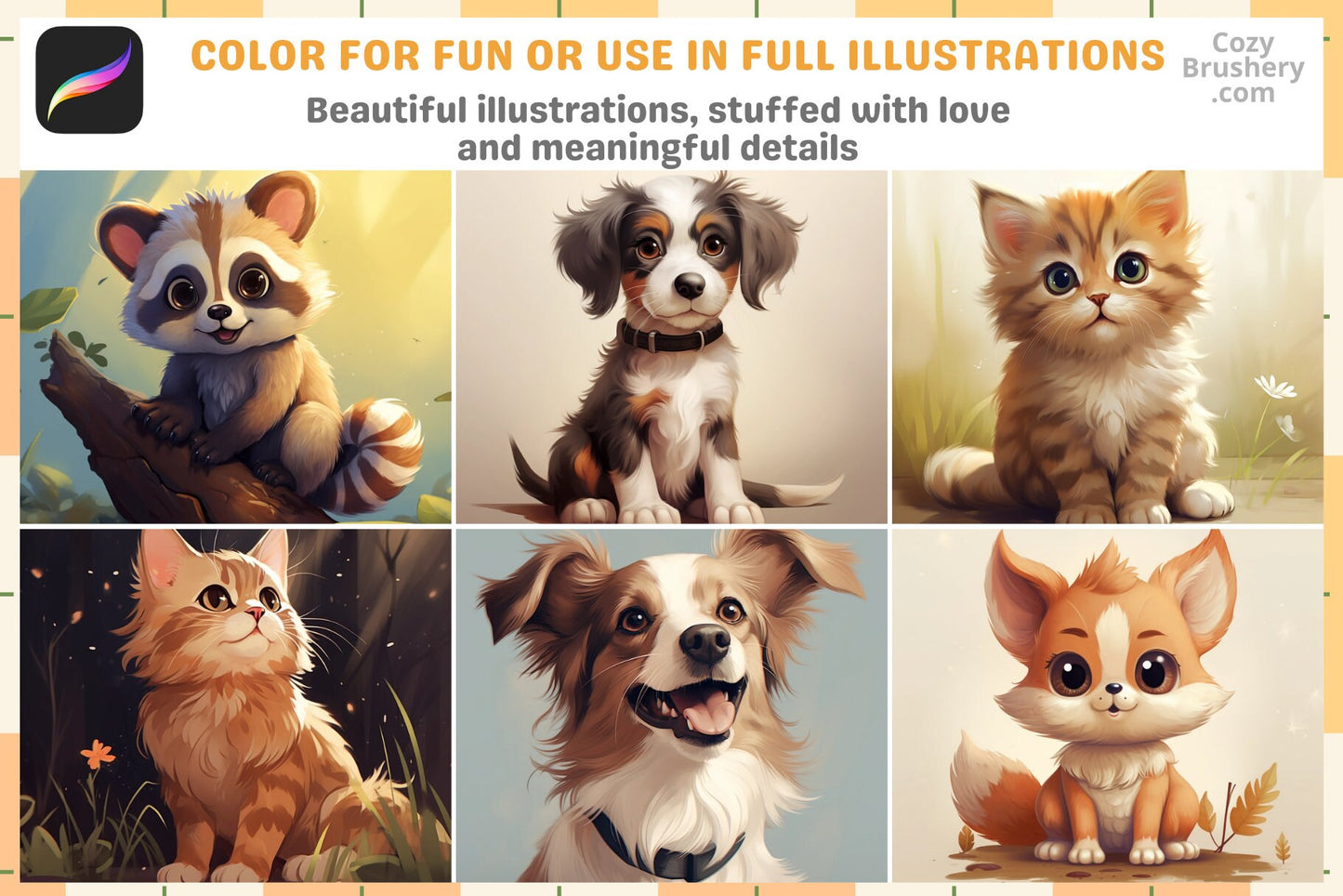 Procreate Stamps: Tiny Pals Pack with 200 Cute Animal Stamps - Cozy Brushery