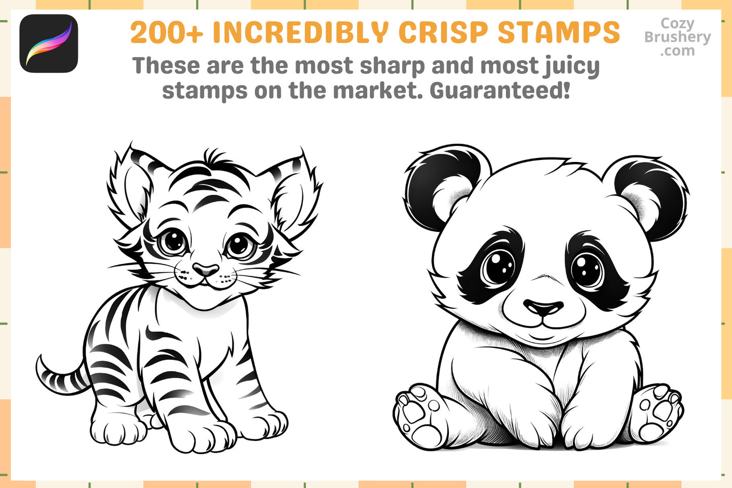 Procreate Stamps: Tiny Pals Pack with 200 Cute Animal Stamps - Cozy Brushery