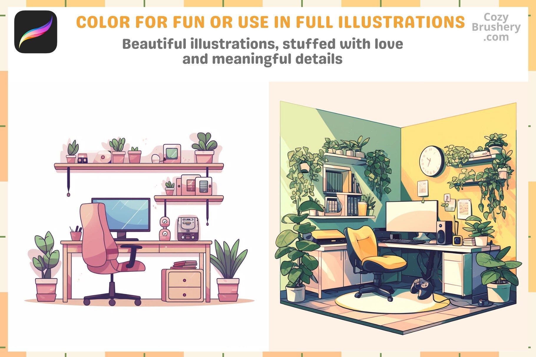 Procreate Stamps: Ultimate Computer Room Pack 200+ Stamps - Cozy Brushery