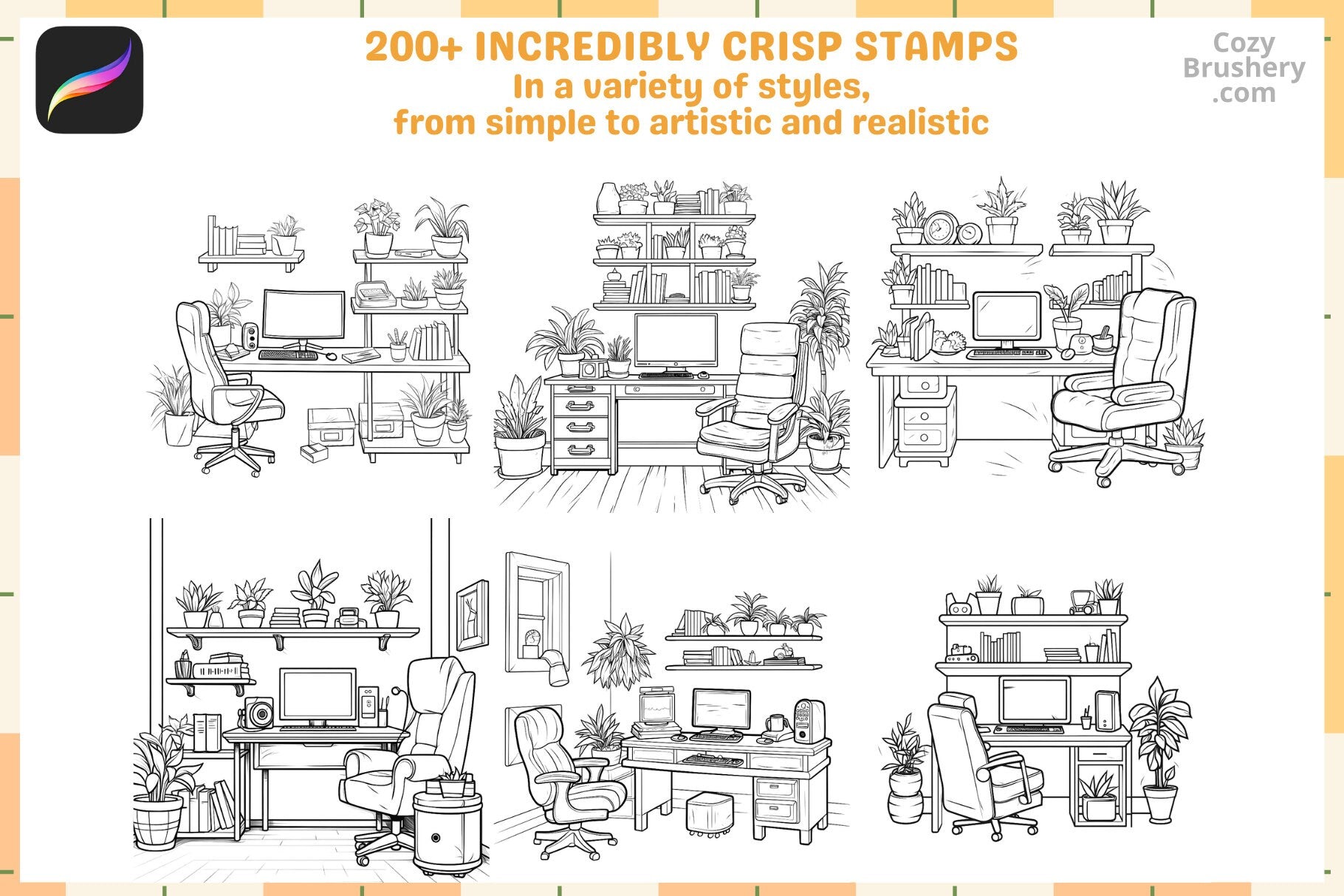 Procreate Stamps: Ultimate Computer Room Pack 200+ Stamps - Cozy Brushery